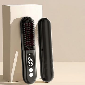 DOPWii Haarglättbürste Reise Akku Haarglättungsbürste,Überhitzungsschutzdesign, Haarpflege mit negativen Ionen,LED Anzeige