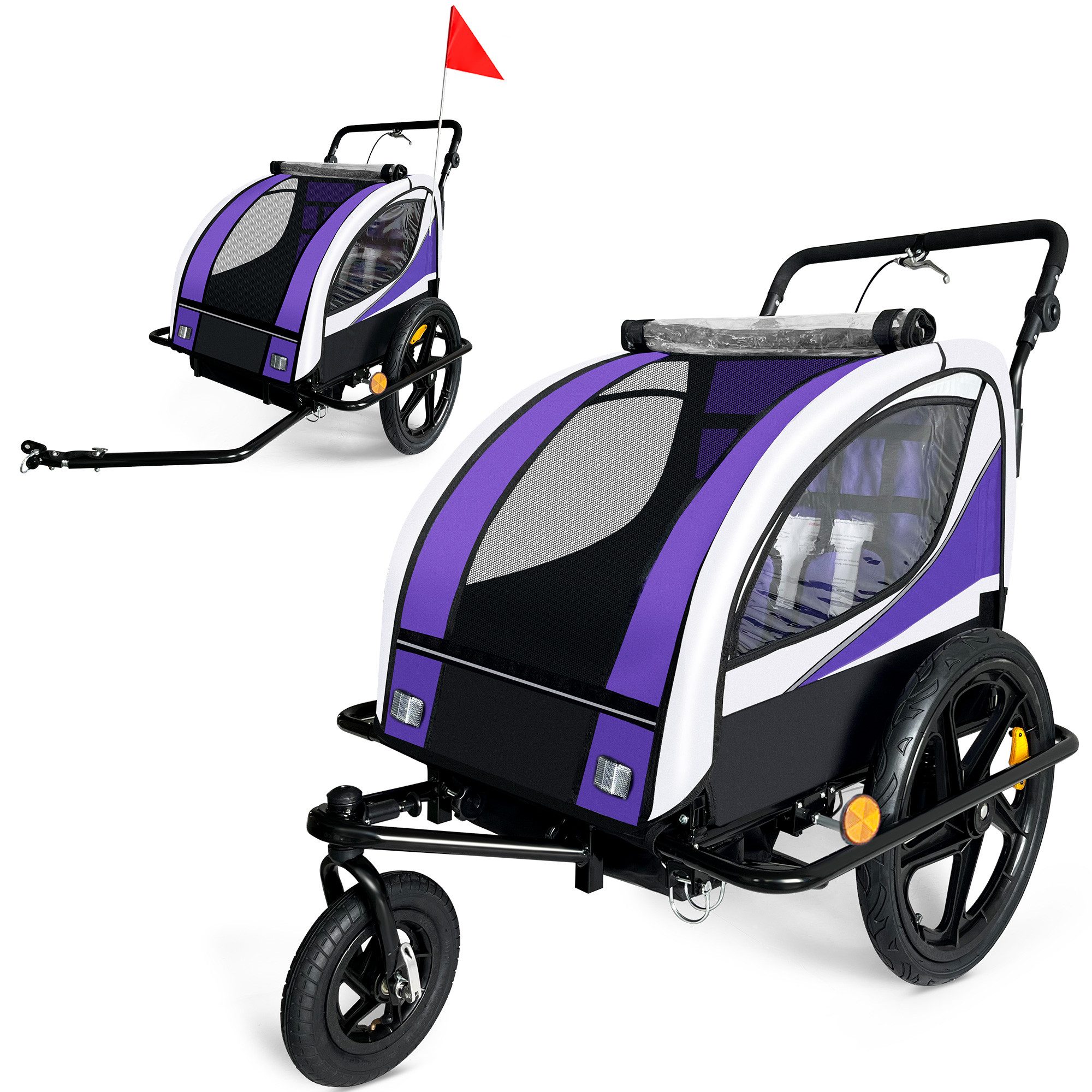 SAMAX Fahrradkinderanhänger 360° drehbarer Fahrradanhänger 2in1 Jogger - in Lila - Black Frame