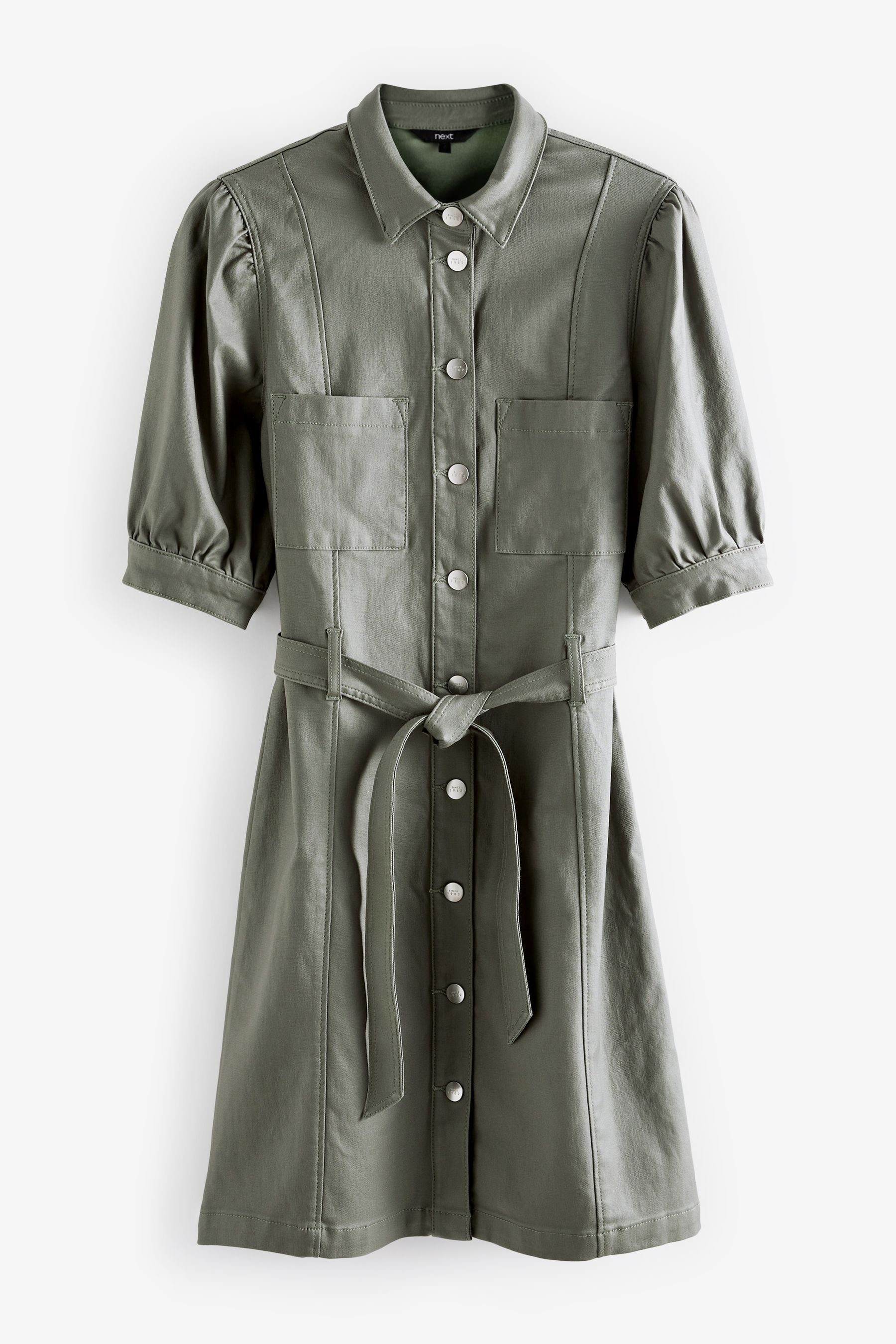Next Blusenkleid Beschichtetes Denim-Hemdkleid (1-tlg) Sage Green