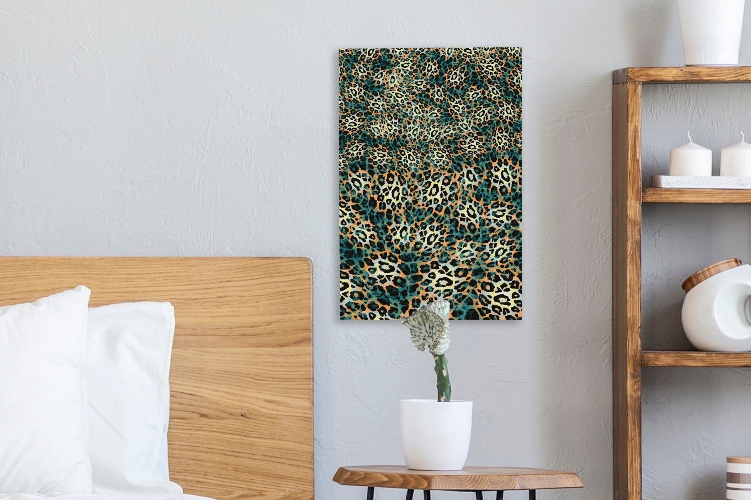 Leopard Mantel, - Leinwandbild (1 - Gemälde, St), Leinwandbild bespannt cm Design inkl. OneMillionCanvasses® fertig 20x30 Zackenaufhänger,