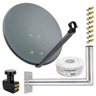 PremiumX SAT Anlage 80cm Antenne Quad LNB 50m Kabel Wandhalter 45cm SAT-Antenne
