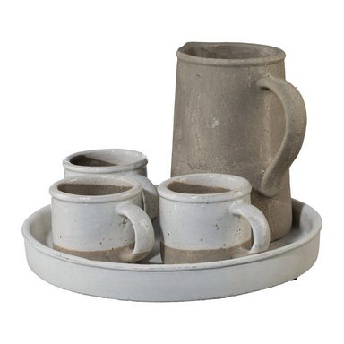 Keramik Outdoor Pflanzbecher x3 Karaffe auf Tablett Keramik Outdoor Pflanzbecher x3 Karaffe auf Tablett
