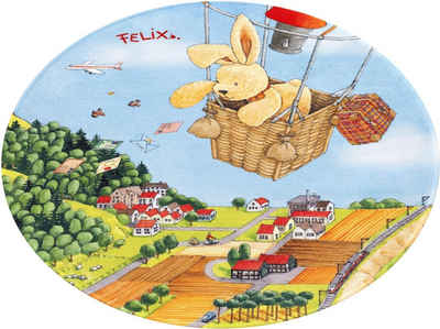 Kinderteppich »FE-415«, Felix der Hase, rund, Höhe 6 mm, Stoff Druck, Motiv Heißluftballon, weiche Mircofaser, Kinderzimmer