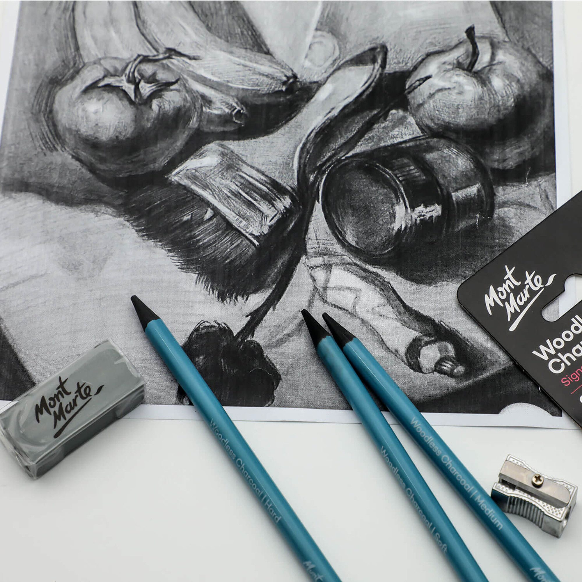 Mont Marte Kohlestift Woodless Charcoal Pencils – 3er Set (Weich, Mittel, Hart), (Set, 3-tlg), Holzlose Kohlestifte für Skizzen,Schattierungen & Ausdrucksvolle Kunst