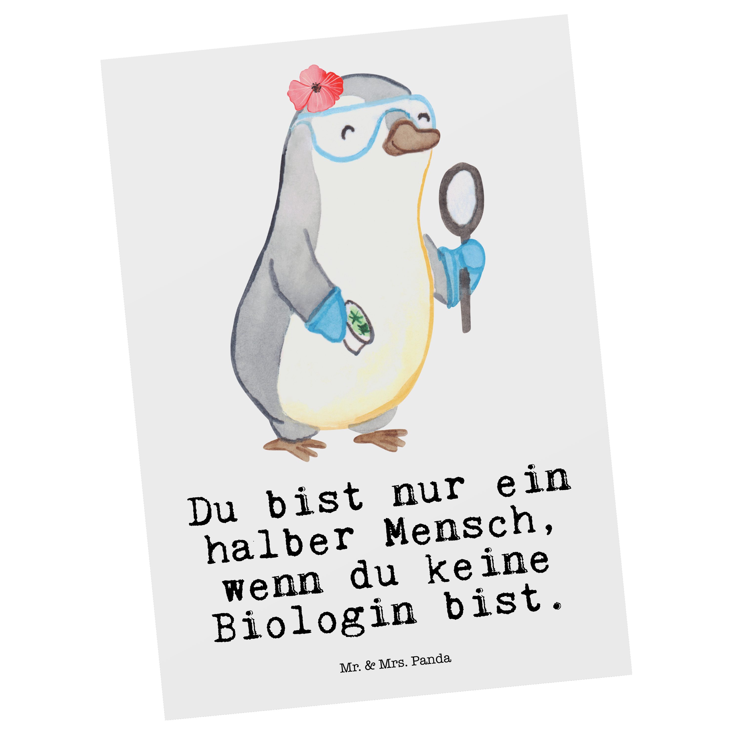 Mr. & Mrs. Panda Postkarte Biologin mit Herz - Weiß - Geschenk, Schenken, Danke, Ansichtskarte