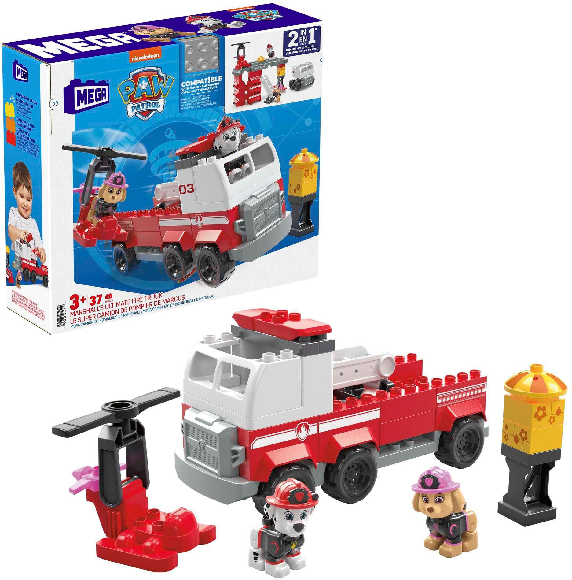 MEGA BLOKS Spielzeug-Feuerwehr »PAW Patrol Bauset Marshalls ultimatives  Feuerwehrauto«, mit 2 beweglichen Figuren