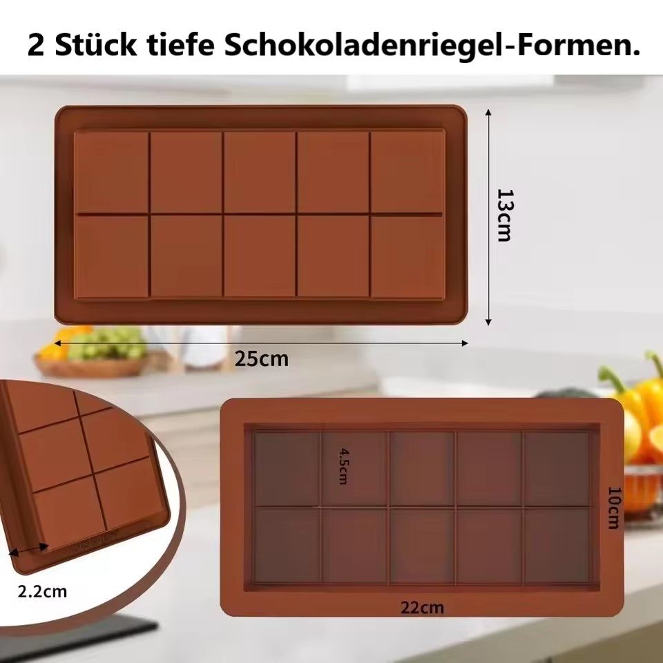 Montegoni Schokoladenform 2er-Set Dubai Silikonform für Schokoriegel & Pralinen PH010, Lebensmittelechtes Material, Antihaft-Beschichtung