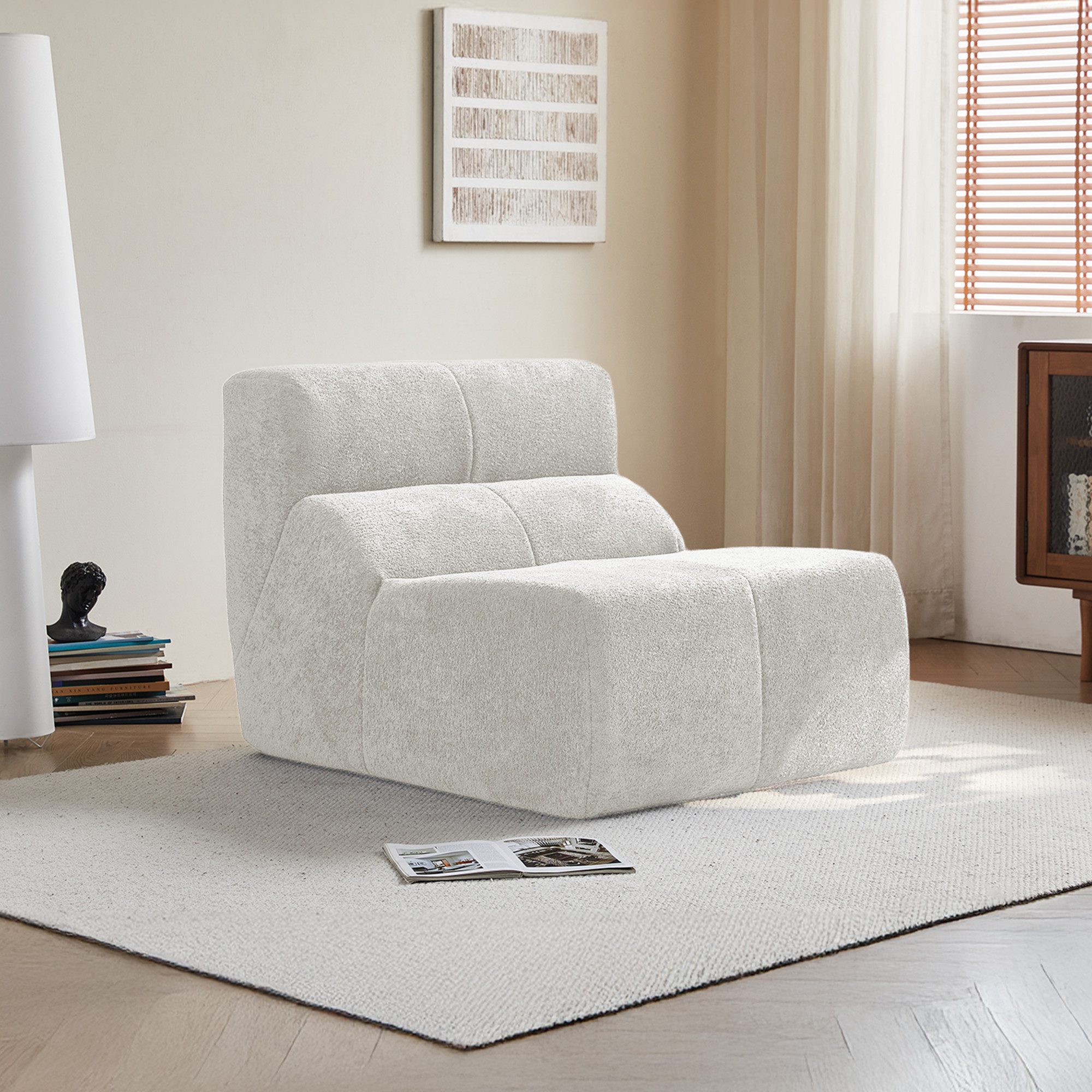 HAUSS SPOLE Loungesofa Regentropfen-Samt Einzelsofa-Stuhl Relaxsofa mit Rückenlehne,Weiß, Moderner Polstersessel Einzelsessel mit Komfortpolsterung und Samtbezug, Relaxsessel für Wohnzimmer