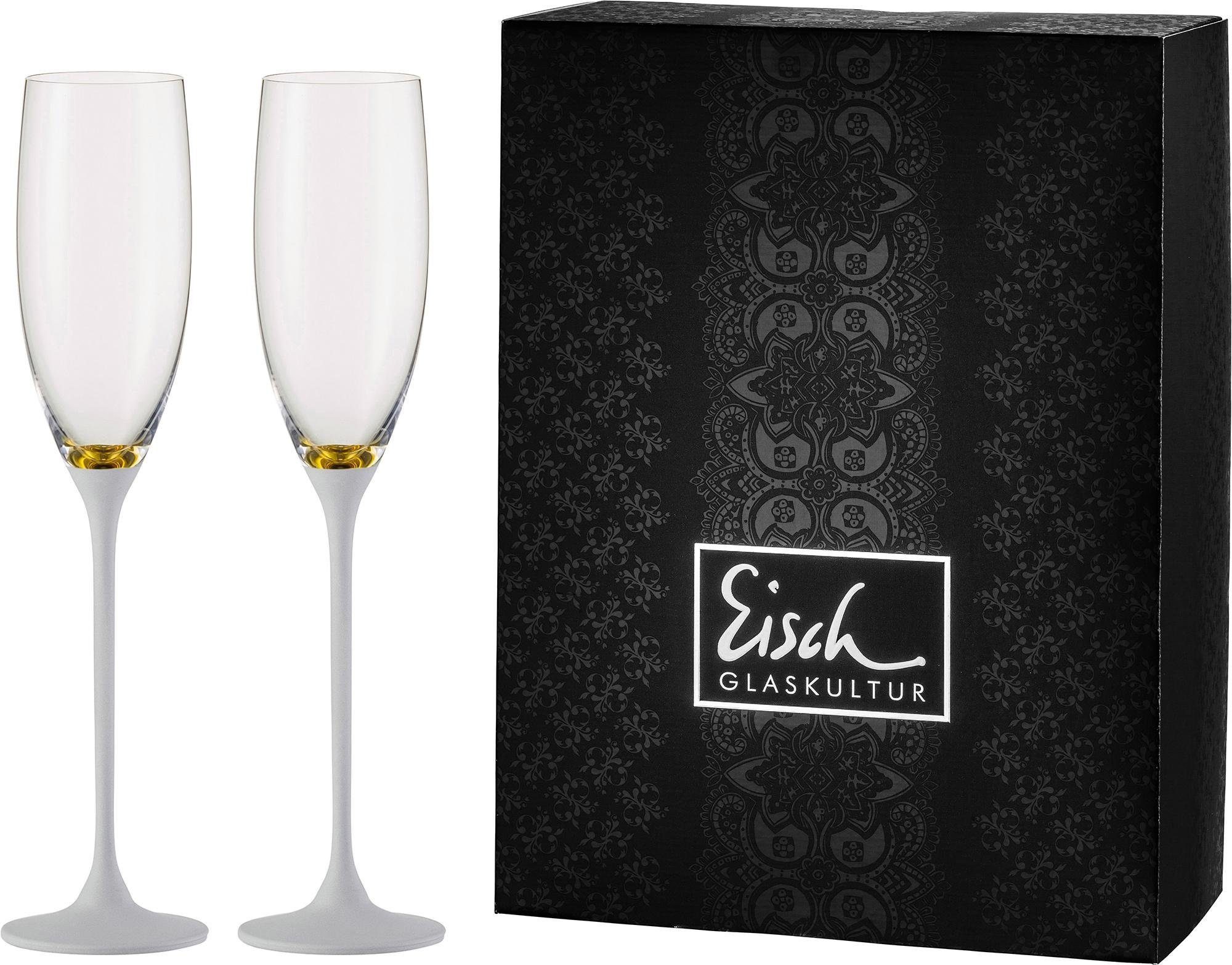 Eisch Germany Sektglas Champagner Exklusiv, Kristallglas, Echtgoldauflage, Teilveredelung in Steinoptik, 180 ml, 2-teilig