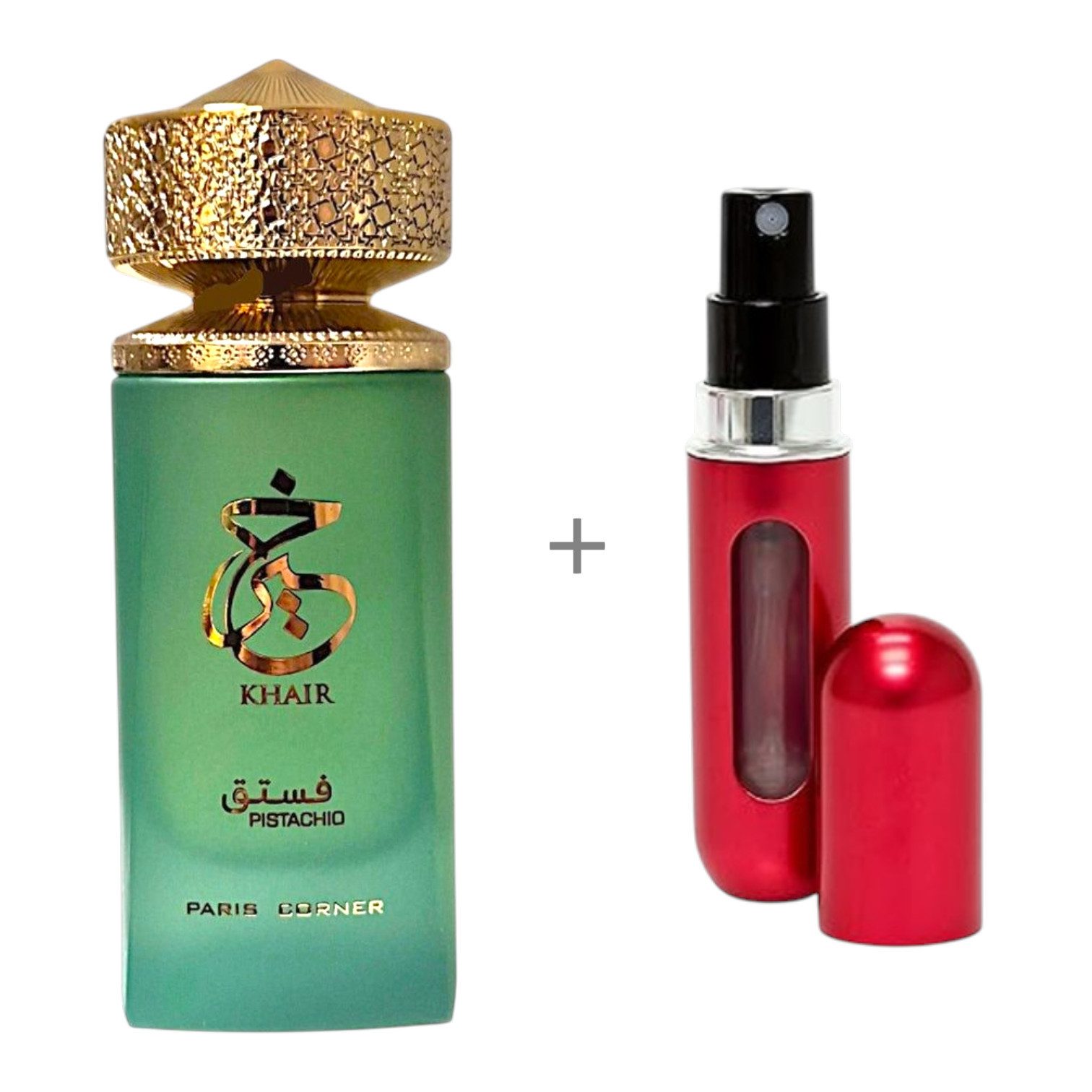 Paris Corner Duft-Set KHAIR Pistachio Eau de Parfum 100ml Parfümzerstäuber (leer) Set