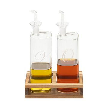 Navaris Ölspender 2er Set Öl- und Essigspender aus Glas mit Holzständer - 220ml, (1-tlg)