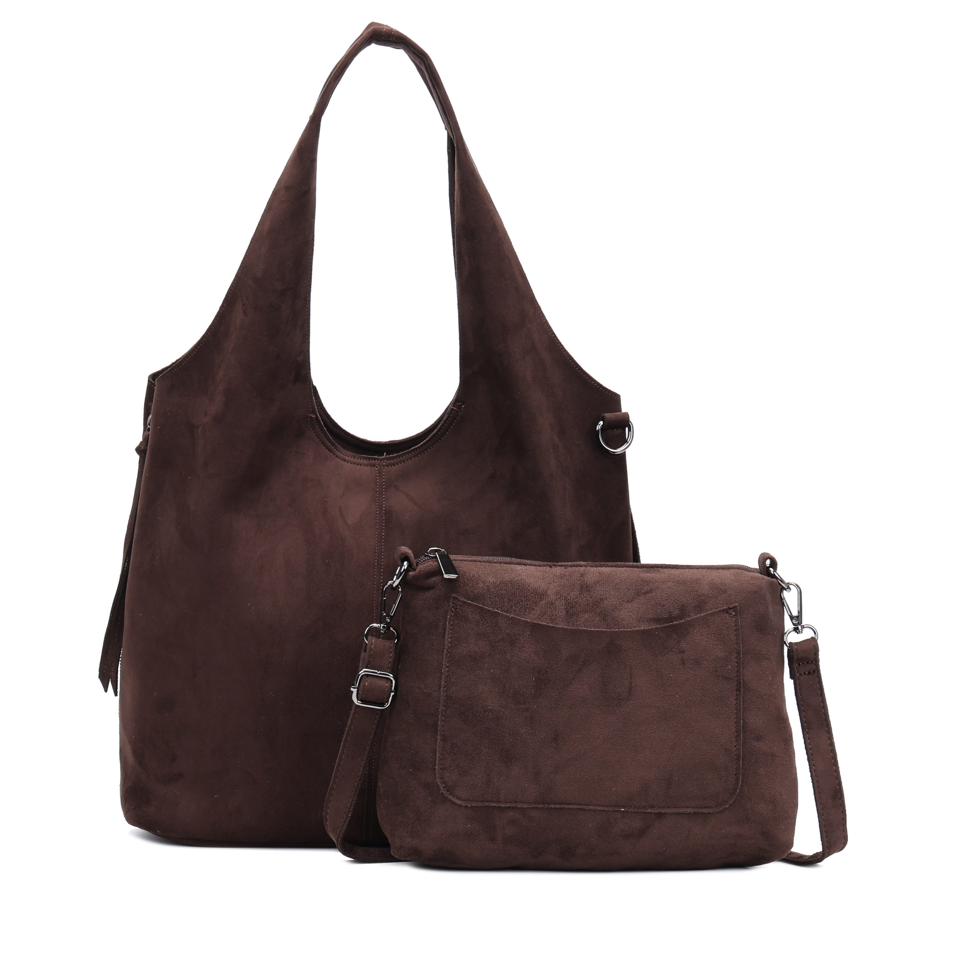 MIRROSI Shopper Damen Hobo bag 2-in-1 Set Wildleder-Optik aus Polyester (mit kleiner Umhängetasche & Reißverschluss, ca. 36 x 17 x 29 cm), Neue Kollektion Herbst/Winter 2026