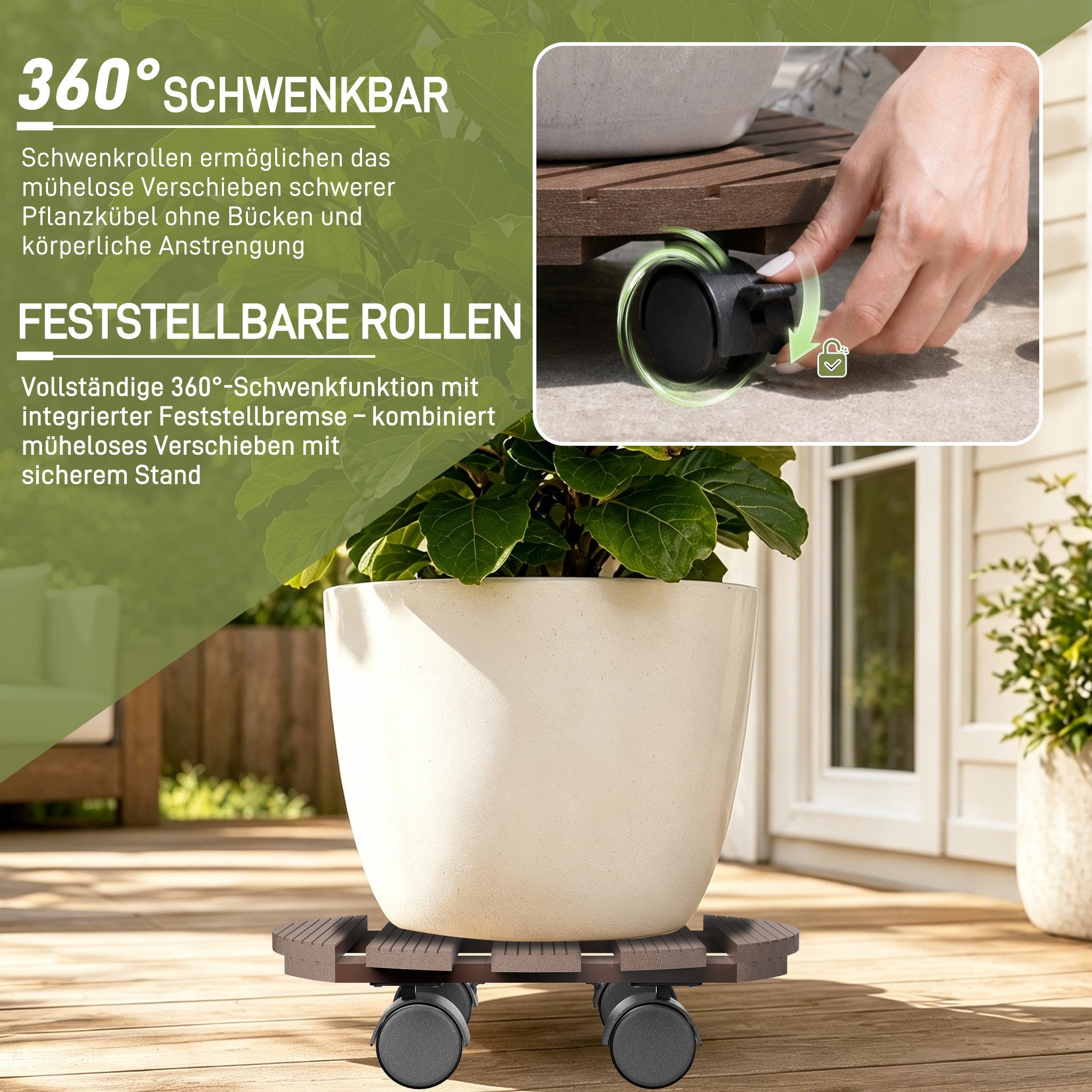 FIVMEN (88BEE8F9F2) Pflanzenroller WPC- Rund Pflanzenwagen Tragkraft 100 kg Blumenwagen 30 x 30 cm – Bild 5 von 5