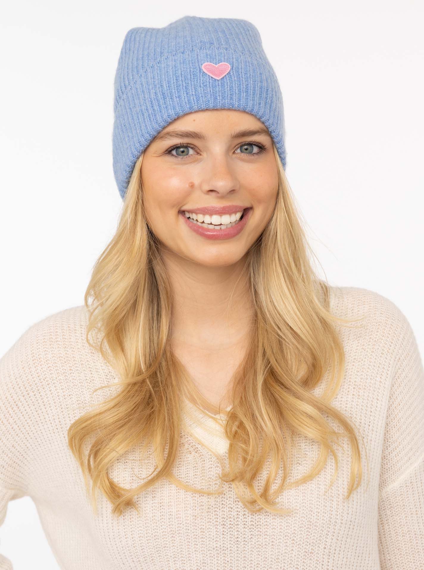 Zwillingsherz Beanie Beanie with Heart-Patch Rippstrick, mit breitem Umschlag, wärmend