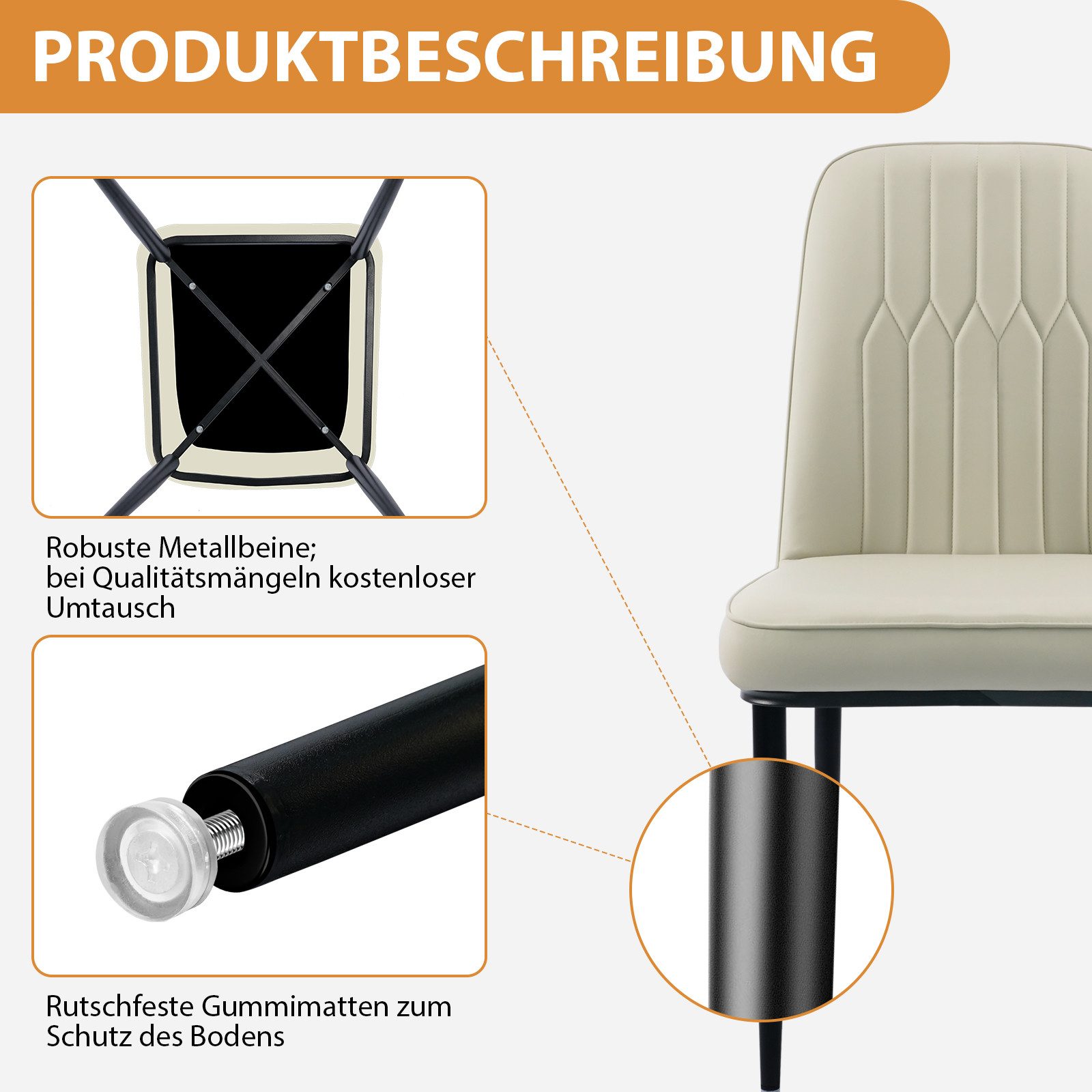 Durrafy Esszimmerstuhl Set 2/4/6 Küchenstuhl Esszimmerstuhl,Polsterstuhl,Wohnzimmerstuhl (2 St), Bis 150 kg belastbar mit rutschfesten Bodenschonern