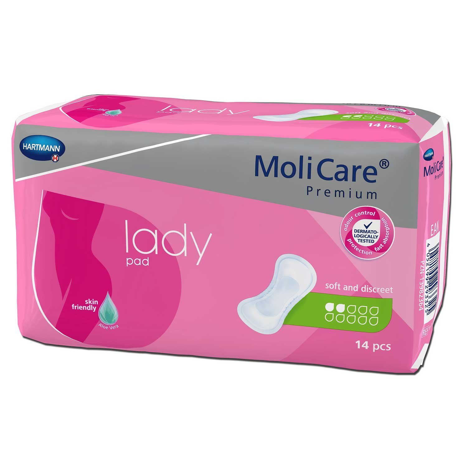 Molicare Inkontinenz-Einlage MoliCare Premium Lady Pad 2 Tropfen 12 Stück, 2 Tropfen, 14-St., Geruchsneutralisation, Sofort-Trocken-Gefühl, breiter Klebestreifen