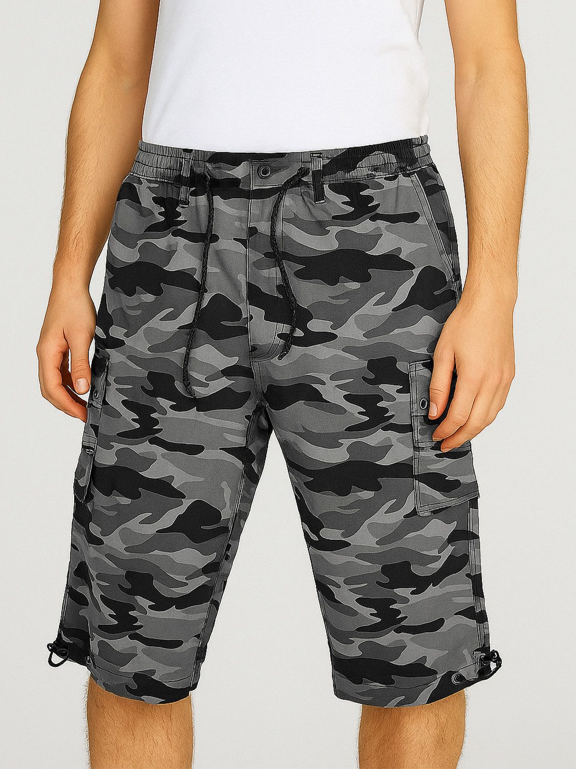 YSROMA Cargoshorts Legere Camo Bermuda mit Tunnelzug Zip Off Bermuda günstig online kaufen