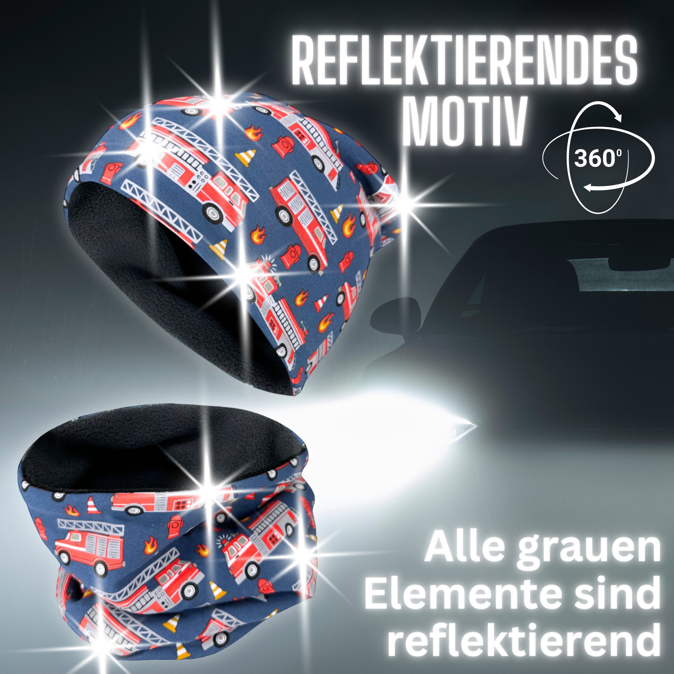 HECKBO Beanie 360° Reflektor Kinder Beanie Mütze & Loop Schal Set – Bild 2 von 5