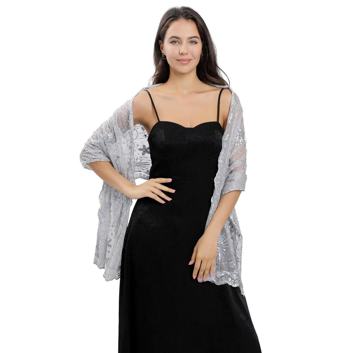 LuxusKollektion Modeschal Schal Damen Pailletten Silber, (1-St)