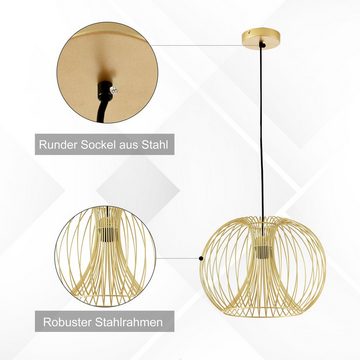 HOMCOM Pendelleuchte Deckenleuchte, Ein-,Ausschalter, Hängeleuchte Deckenlampe moderne Pendelleuchte E27 40W Stahl Gold