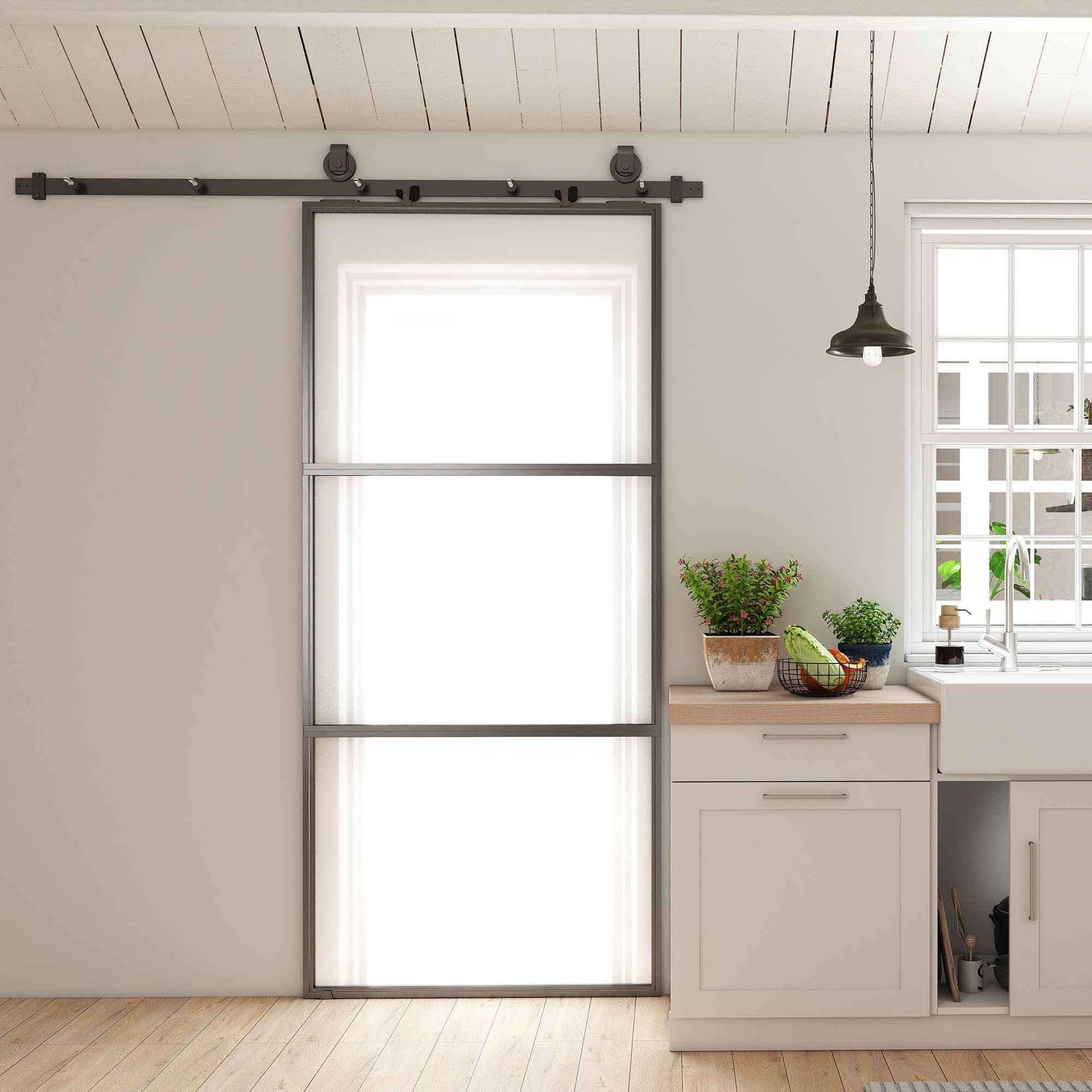 HOMCOM Schiebetür Glasschiebetür Komplettset mit Softclose Zimmertür (Wandmontage Schiebetürsystem, 1-St., Komplett-Set), für Schiebetüren, Trennwände, Schwarz