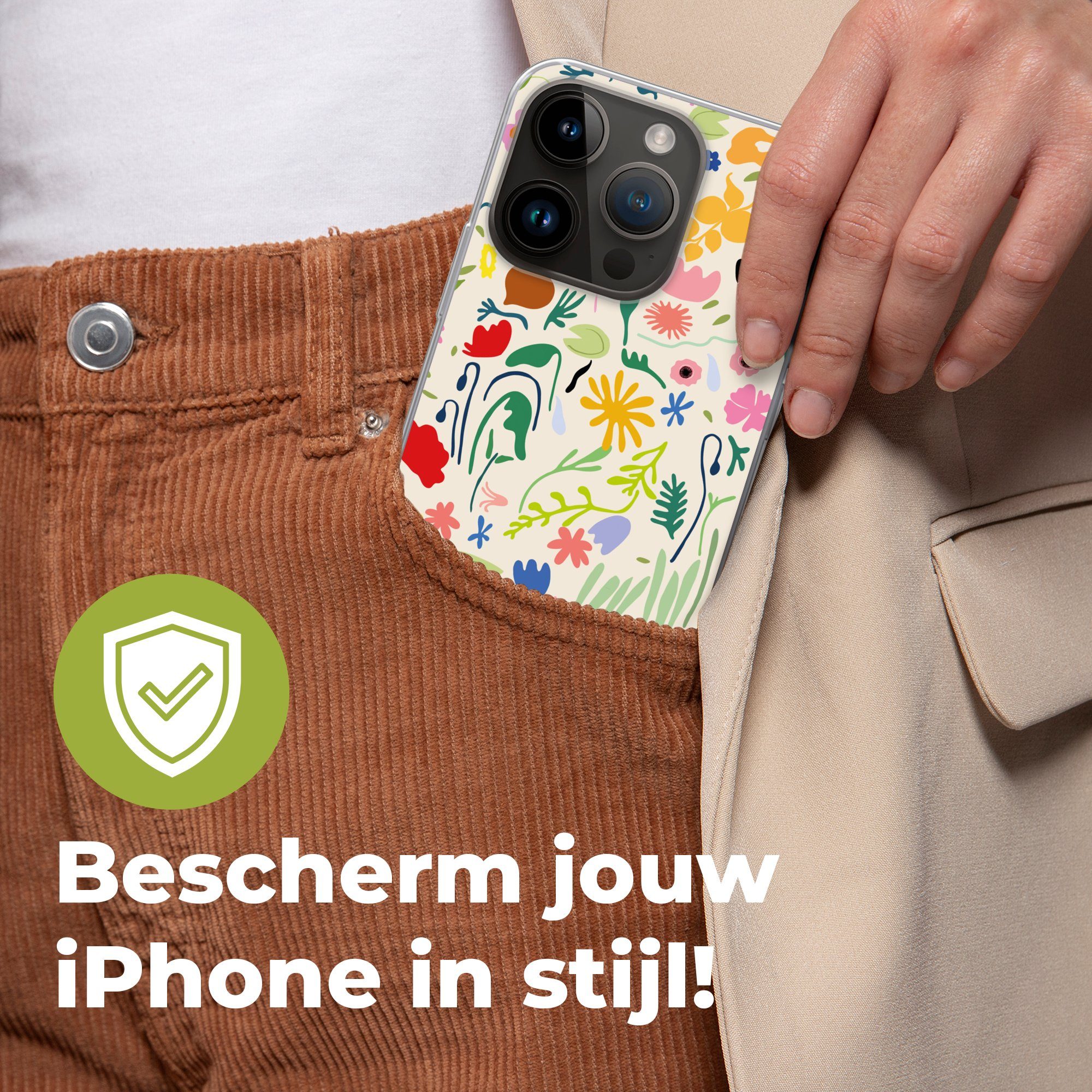 MuchoWow Handyhülle für Apple iPhone 14 Pro Blumen - Muster - Pflanzen, Smartphone-Bumper, Print, Handy Schutzhülle Dünn