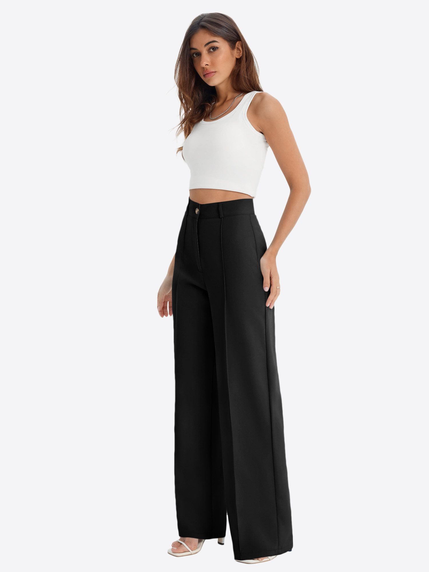 Imily Bela Marlene-Hose Damen Businesshose weitem Anzughose (Packung, 1-tlg., 1per-Pack) mit Knöpfen
