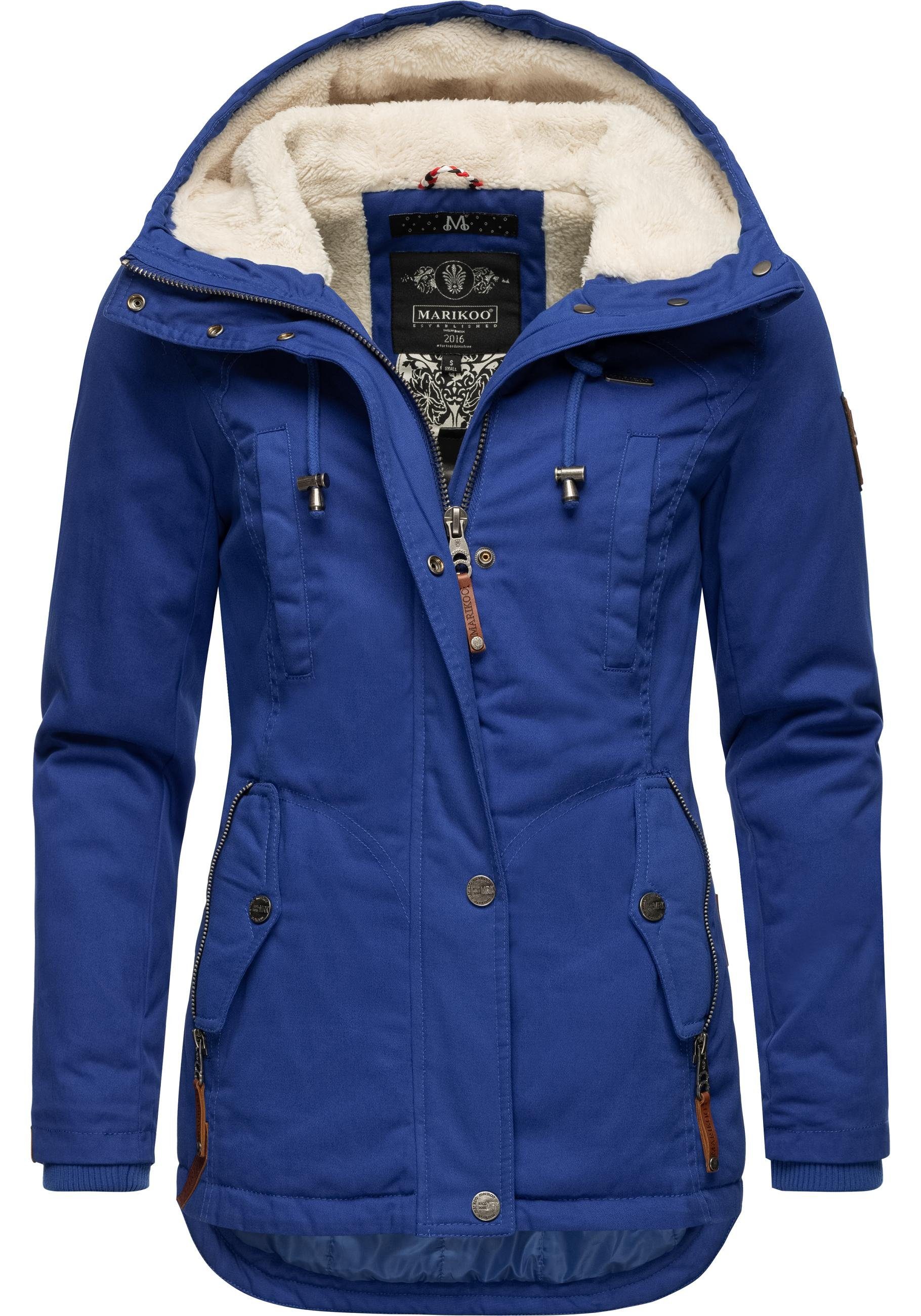 Marikoo Winterjacke Bikoo sportliche Damen Outdoor Baumwolljacke mit Kapuze royalblau