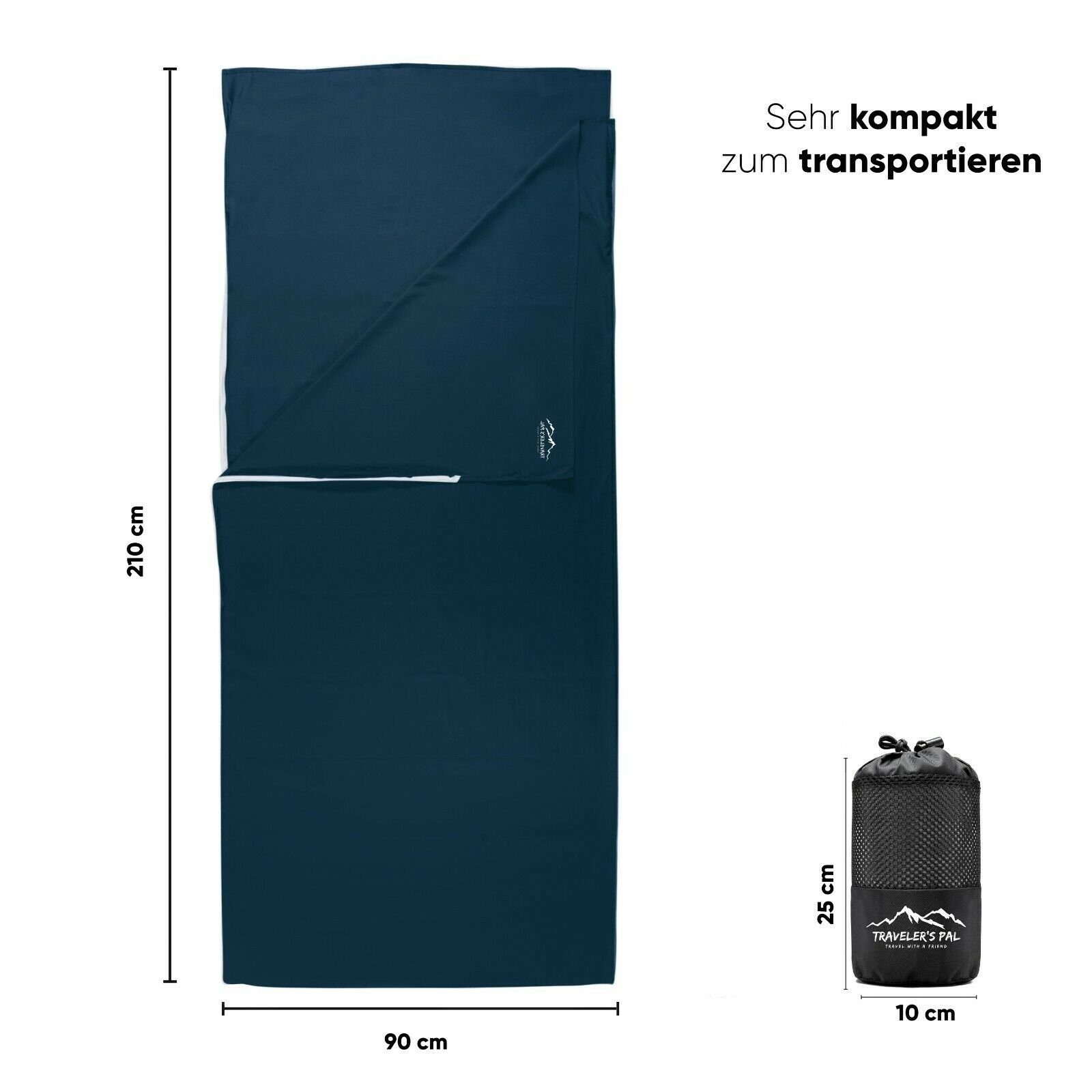 Traveler's Pal Schlafsackinlett Traveler's Pal Hüttenschlafsack aus 100% Duraweave, (Schlafsack mit Reißverschluss an Seite und Fußende), - Leichter und dünner Inlett Sommerschlafsack atmungsaktiv
