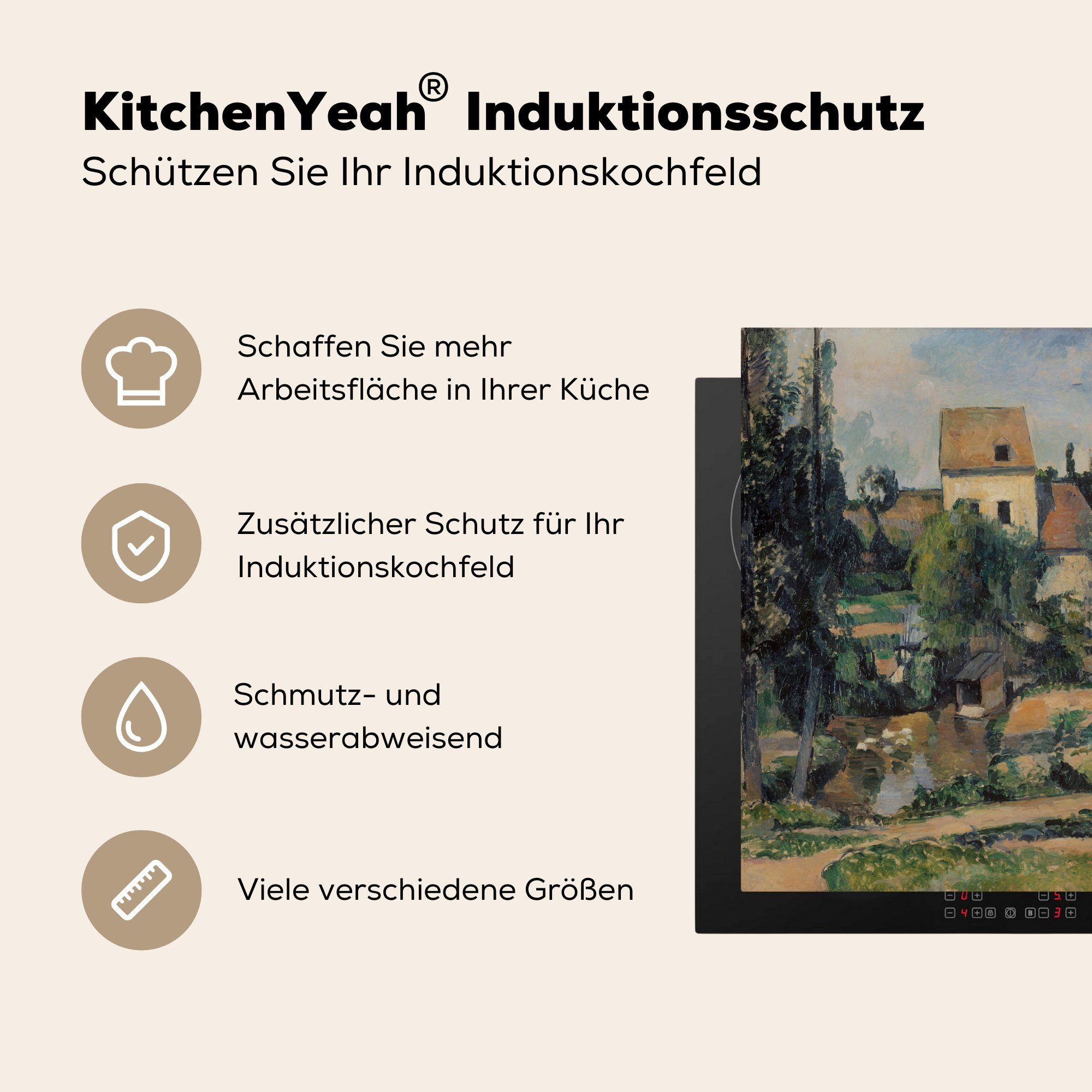 MuchoWow Herdblende-/Abdeckplatte Die Vinyl, Paul - Cézanne, von von 60x52 cm, Ceranfeldabdeckung tlg), Mühle (1 Gemälde Arbeitsfläche Pontoise nutzbar, Mobile