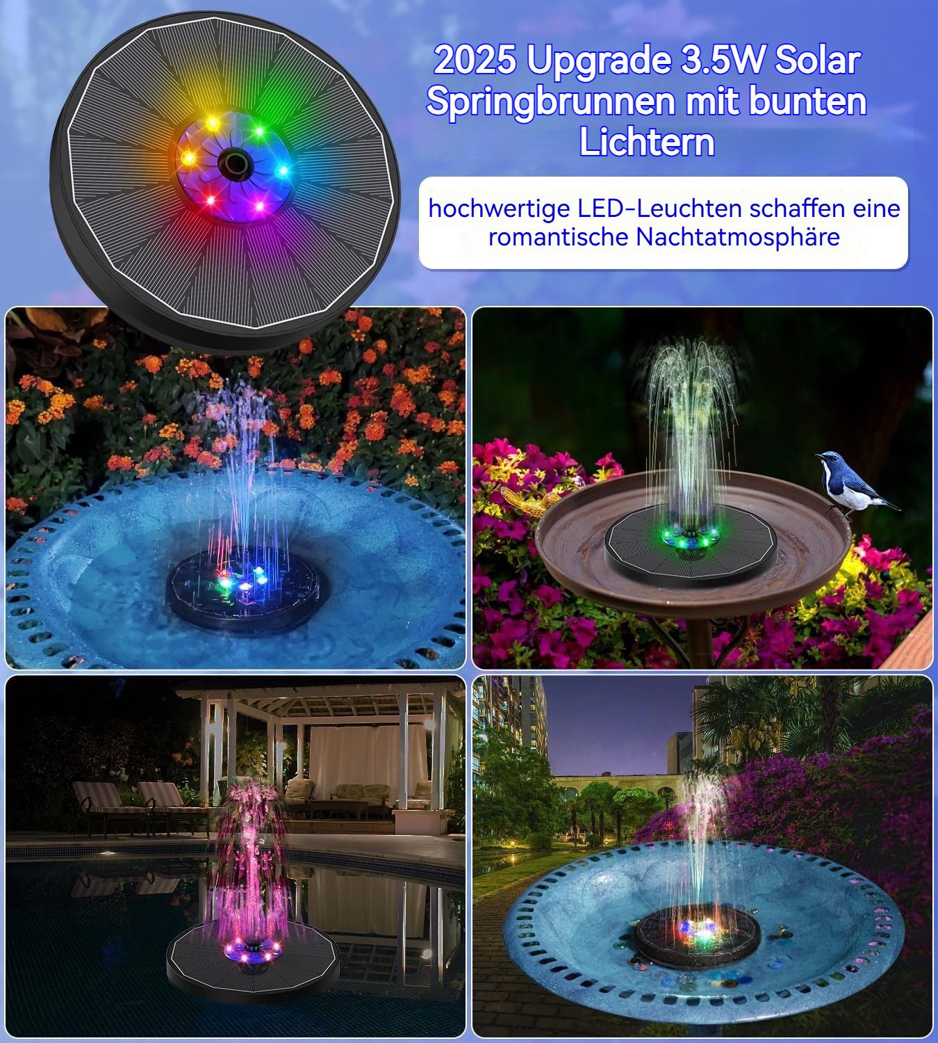 BlingBin Springbrunnenpumpe 3W LED Solar Springbrunnen günstig online kaufen