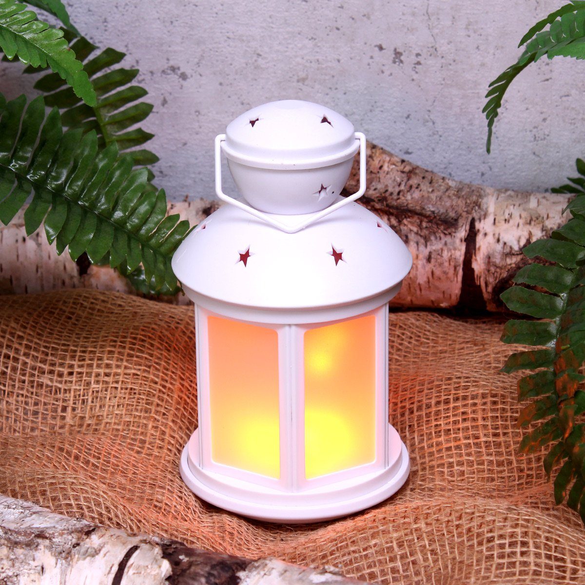 MARELIDA LED Laterne 22cm weiß, LED amber flackernd Flammeneffekt Laterne LED Classic, Dekolaterne mit
