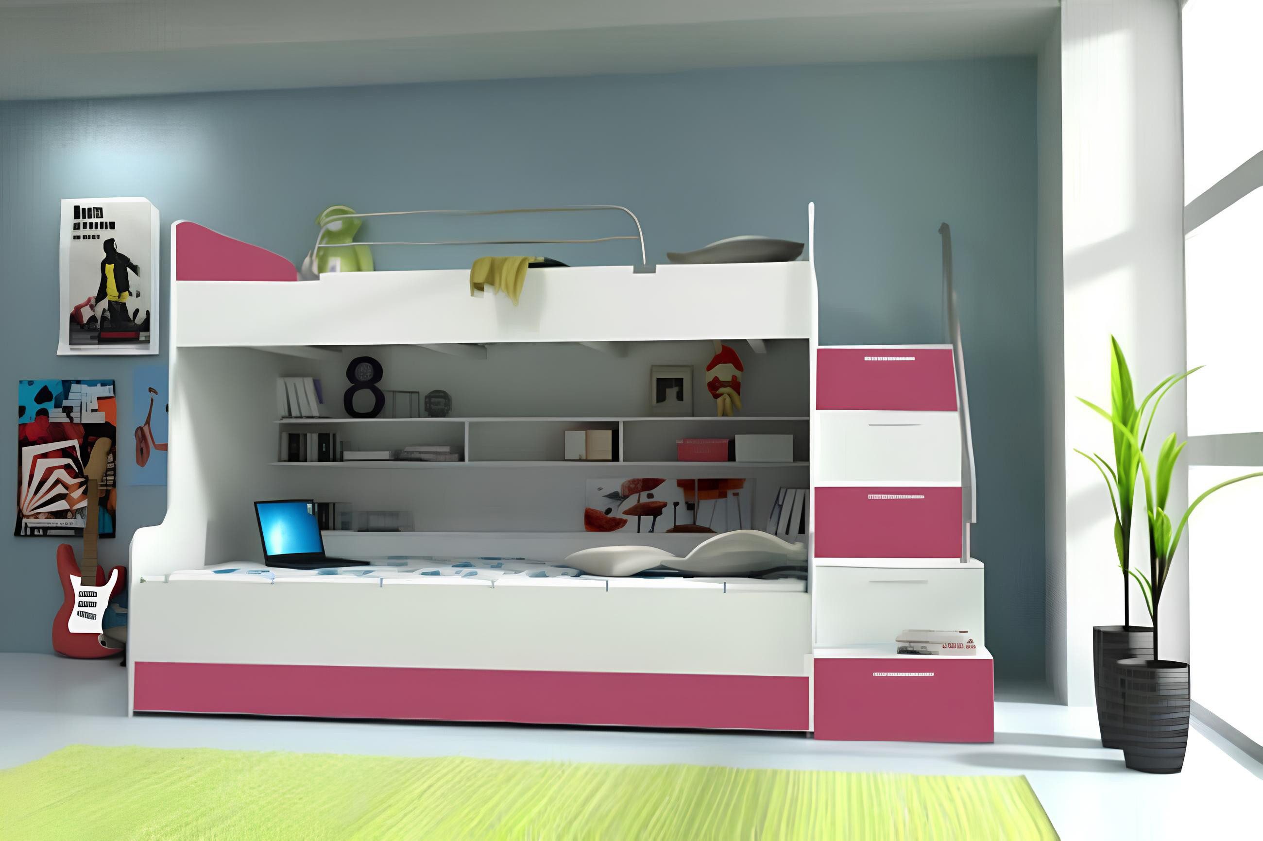 JVmoebel Bett DOPPELSTOCKBETT "HOCHGLANZ" KINDER HOCHBETT ETAGENBETT SOFORT (1-tlg., Etagenbett), Made in Europa
