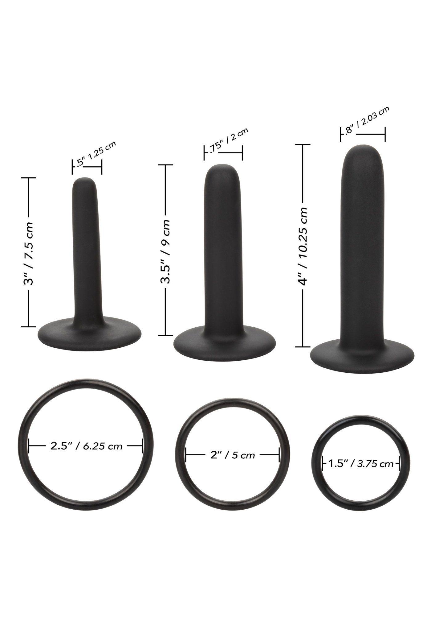 Calexotics Strap-on-Dildo Dildos und versch. in 3 Set - schwarz Ringen mit Strap-on Größen