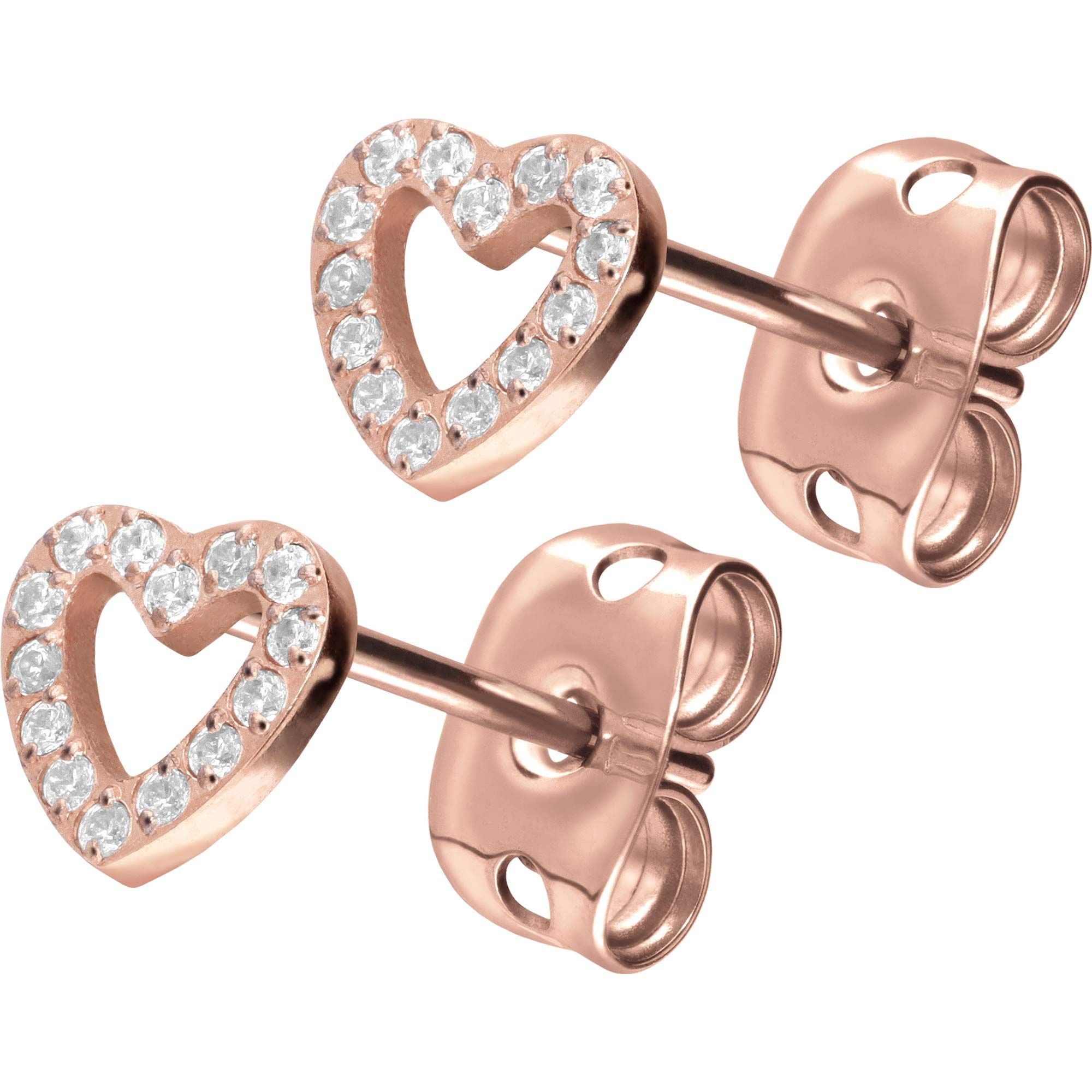 PIERCINGLINE Paar Ohrstecker Titan Ohrstecker KRISTALLHERZ (Ohrstecker, 1-tlg)