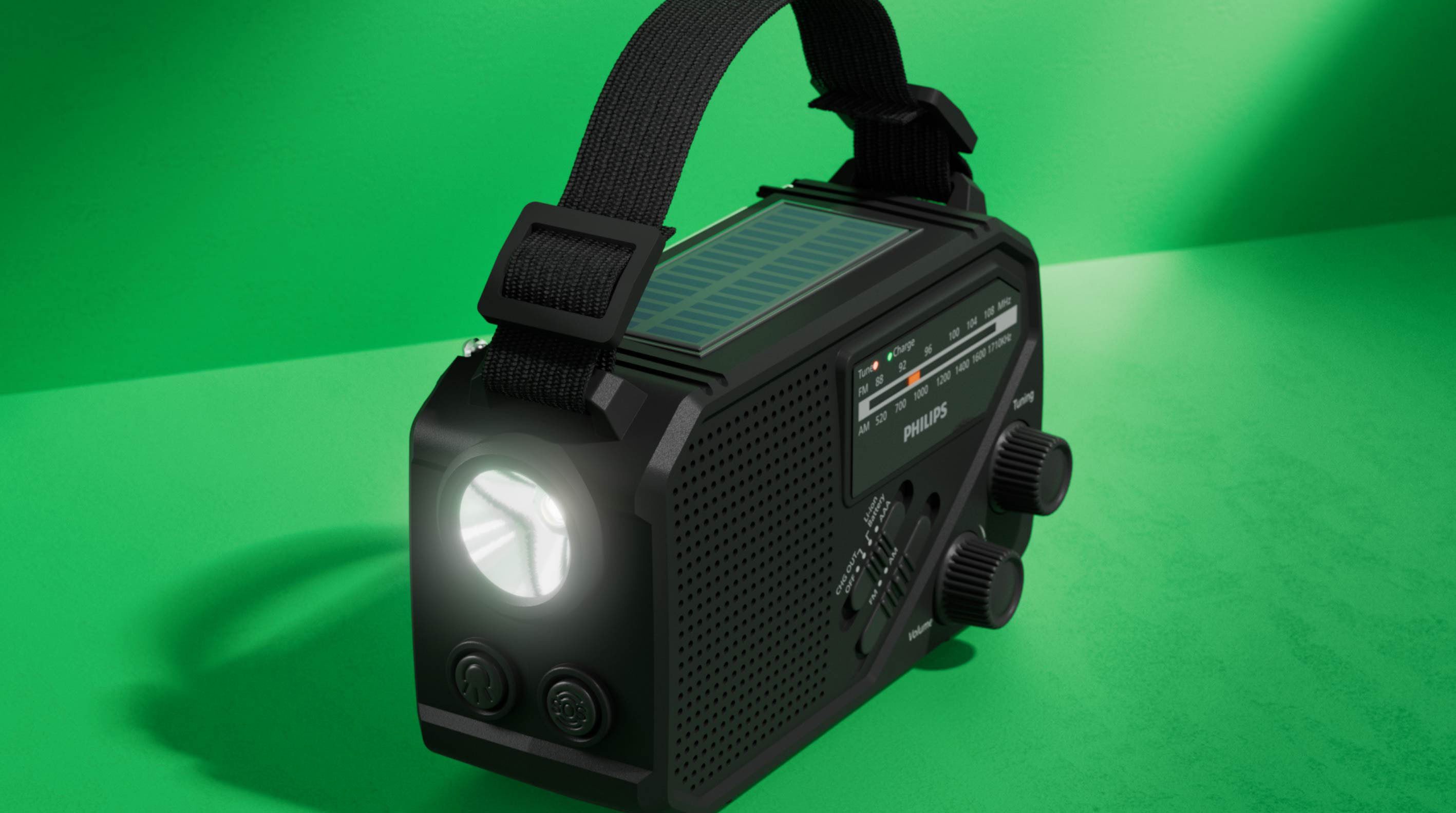 Philips TAR1609/00 Notfallradio (AM-Tuner, FM-Tuner, 1 W, Kurbelradio, LED-Leuchte, lauter SOS-Alarm + Blinkleuchte,USB-C, USB-A)