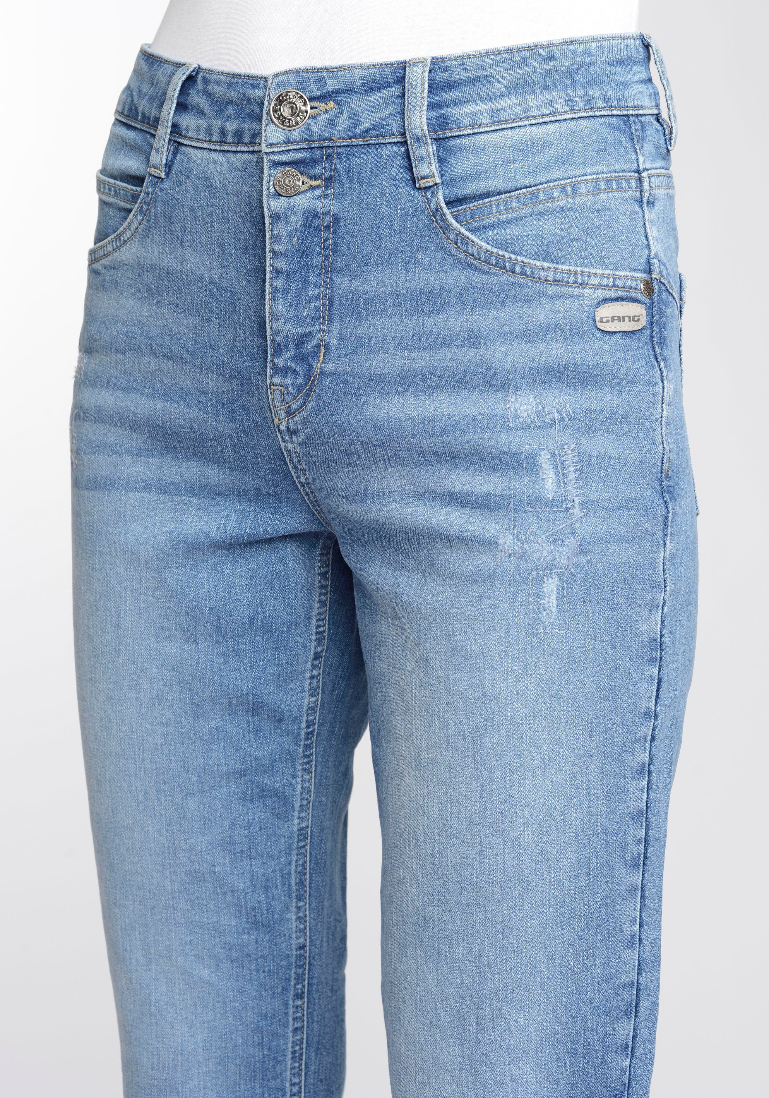 94ORA GANG Crush Vintage (blue Beinlänge mit 2-Knopf-Verschluss used) verkürzter Mom-Jeans