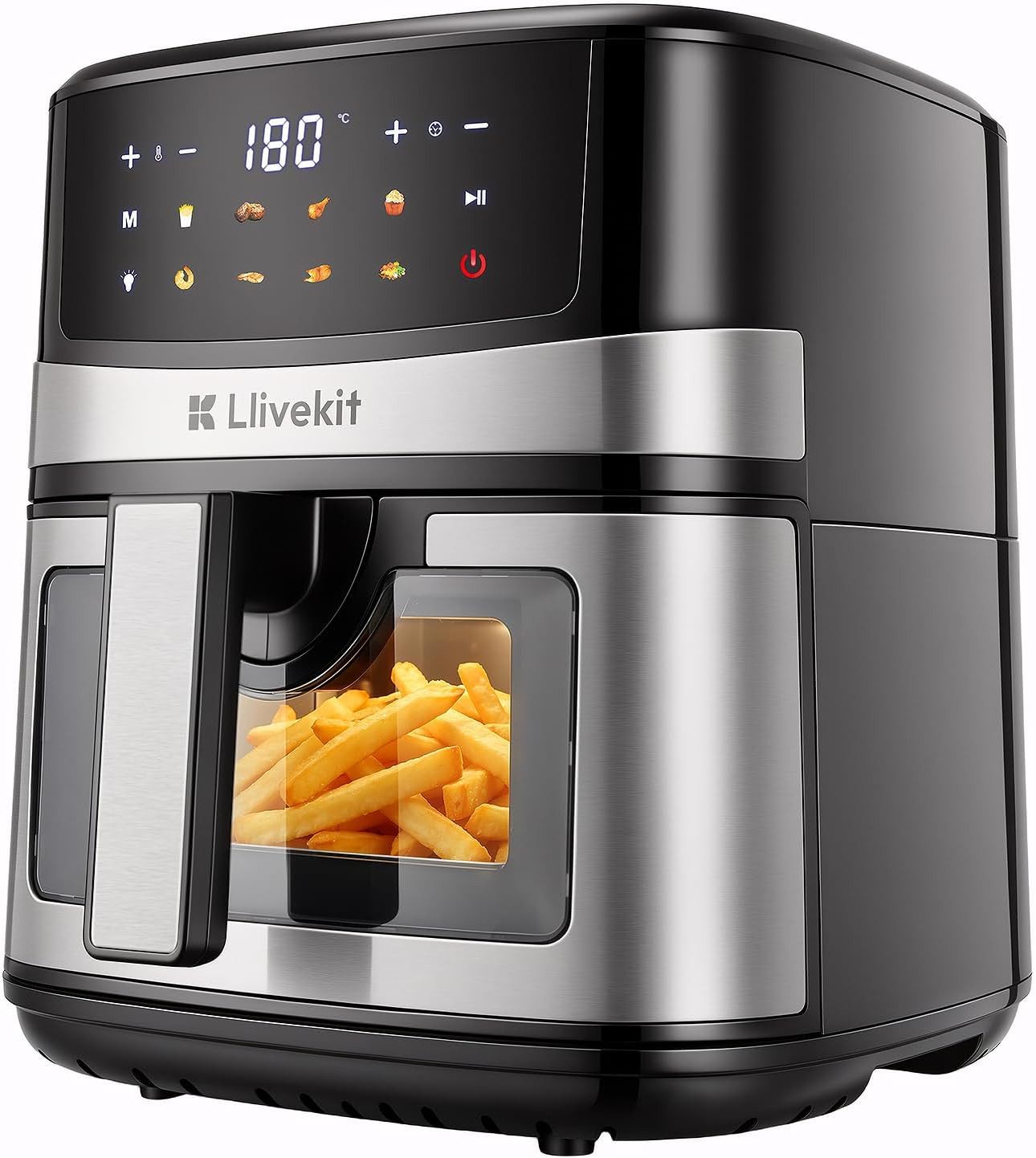 LLIVEKIT Heißluftfritteuse, 1600 W, 7L mit Farb-Touchscreen 360° Heißluft Zirkulation-Upgrade