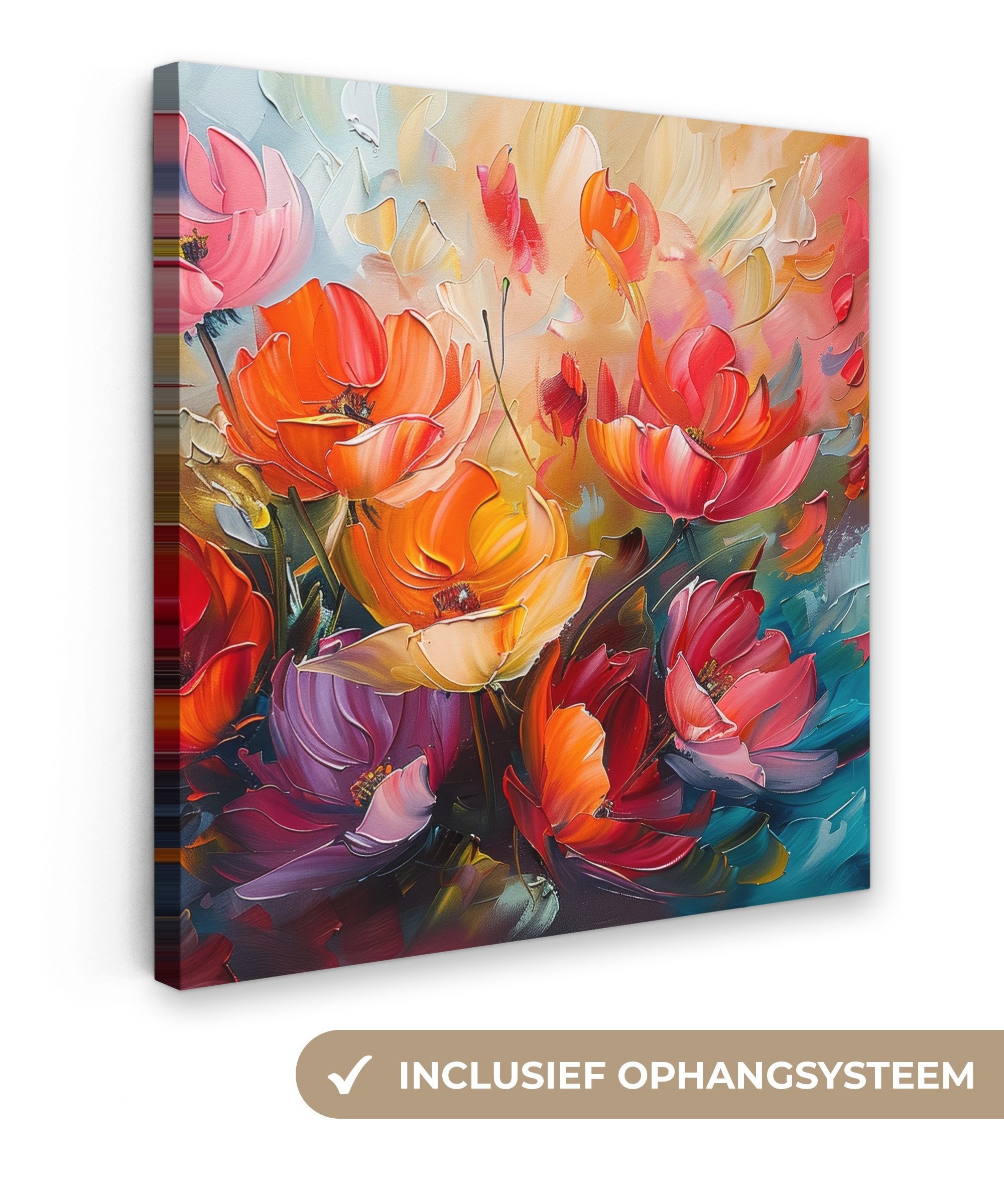OneMillionCanvasses® Leinwandbild Blumen - Bunt - Malerei - Abstrakt - Kunst, Fotodruck (1 St), Wandbild, Deko Schlafzimmer Wohnzimmer Flur 20x20 cm