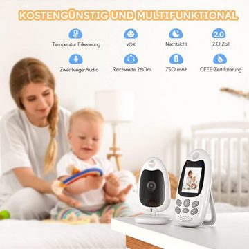 BUMHUM Video-Babyphone Babyphone mit Kamera Tragbares Vox-Funktion Temperatursensor, Gegensprechanlage Schlaflieder Lange Akkulaufzeit, Nachtsicht-Video-Babyfon 2,4 Ghz, Intelligentes Standby Baby Monitor