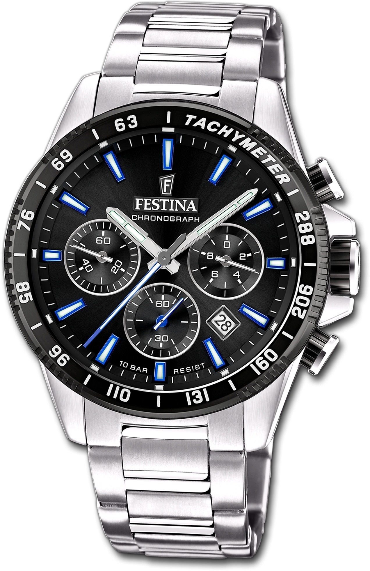 Festina Quarzuhr Festina Herrenuhr Timeless Chronograph, Herrenuhr Edelstahlarmband silber, rund, groß (ca. 45mm)