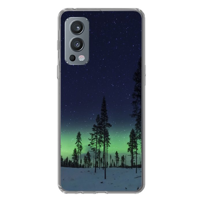 MuchoWow Handyhülle Nordlicht - Schnee - Bäume - Natur - Grün Phone Case Handyhülle OnePlus Nord 2 Silikon Schutzhülle