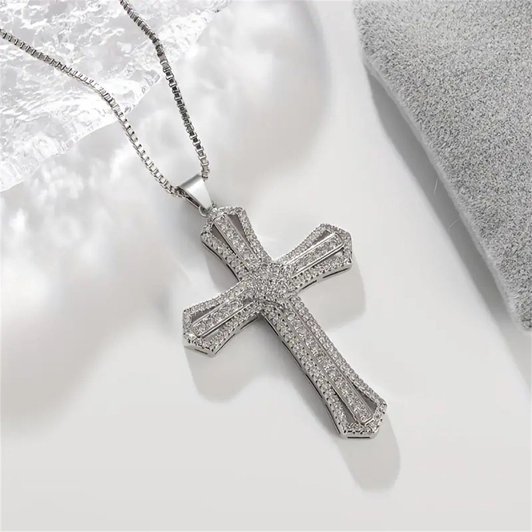 DAYUT Charm-Kette Delicate Halskette Zirkonia Geschenk Silver Damen Shiny Cross Anhänger (1-tlg)