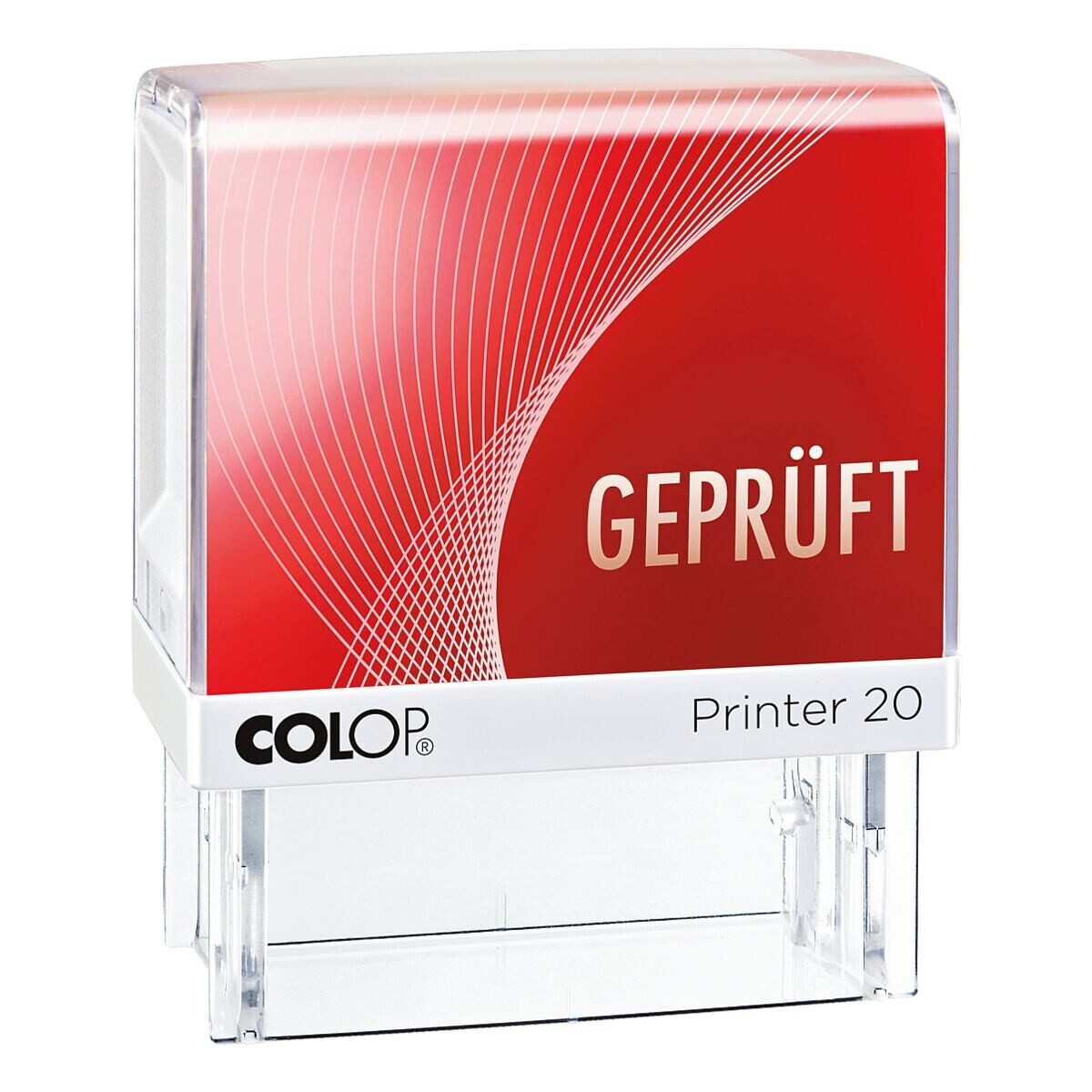 COLOP Stempel Printer 20/L Geprüft, Textstempel mit fertigem Lagertext, selbstfärbend