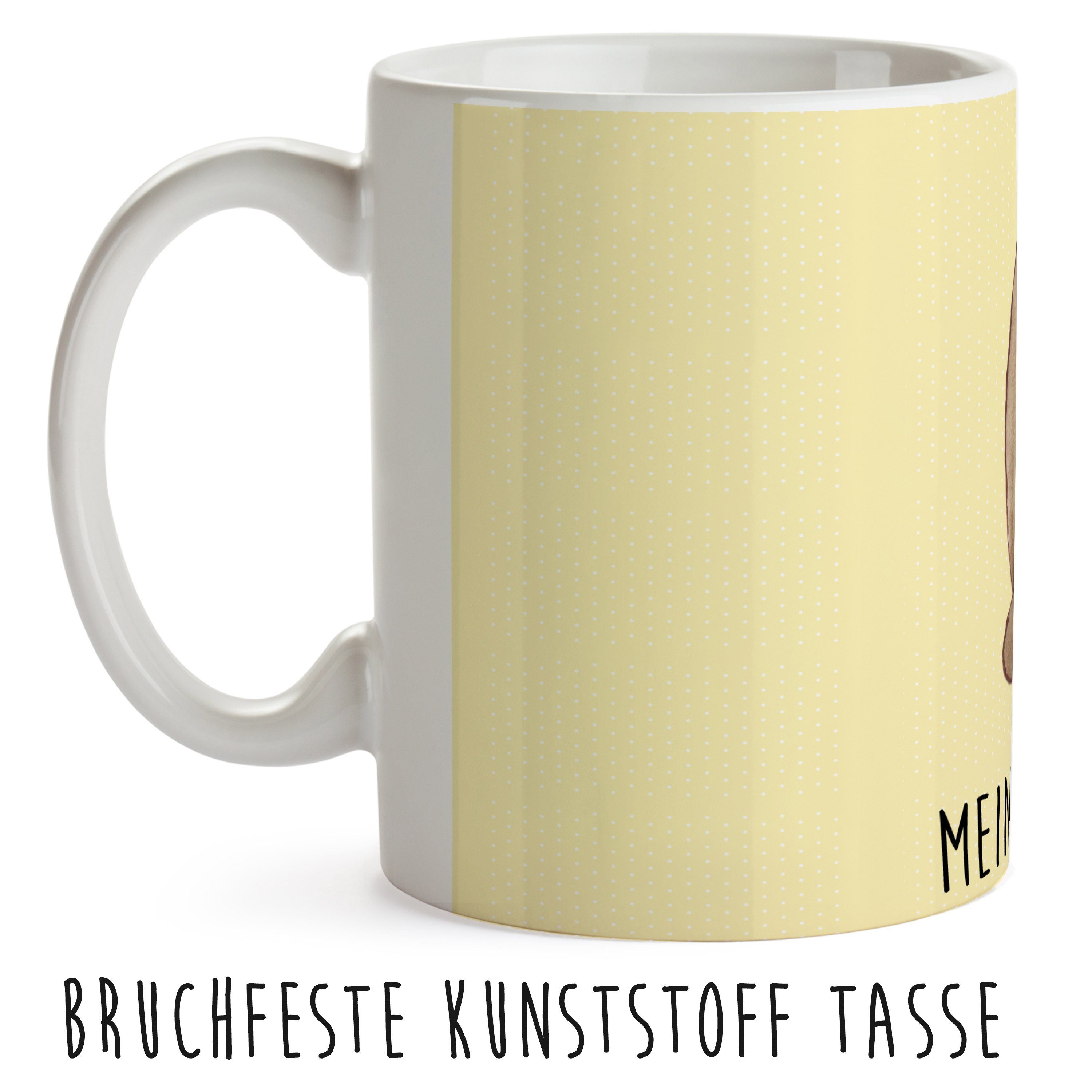 Mr. Kunststoff & Tasse, - Herz, Gelb sitzend Katze Katzenmotive, - Panda Mrs. O, Geschenk, Kinderbecher Pastell