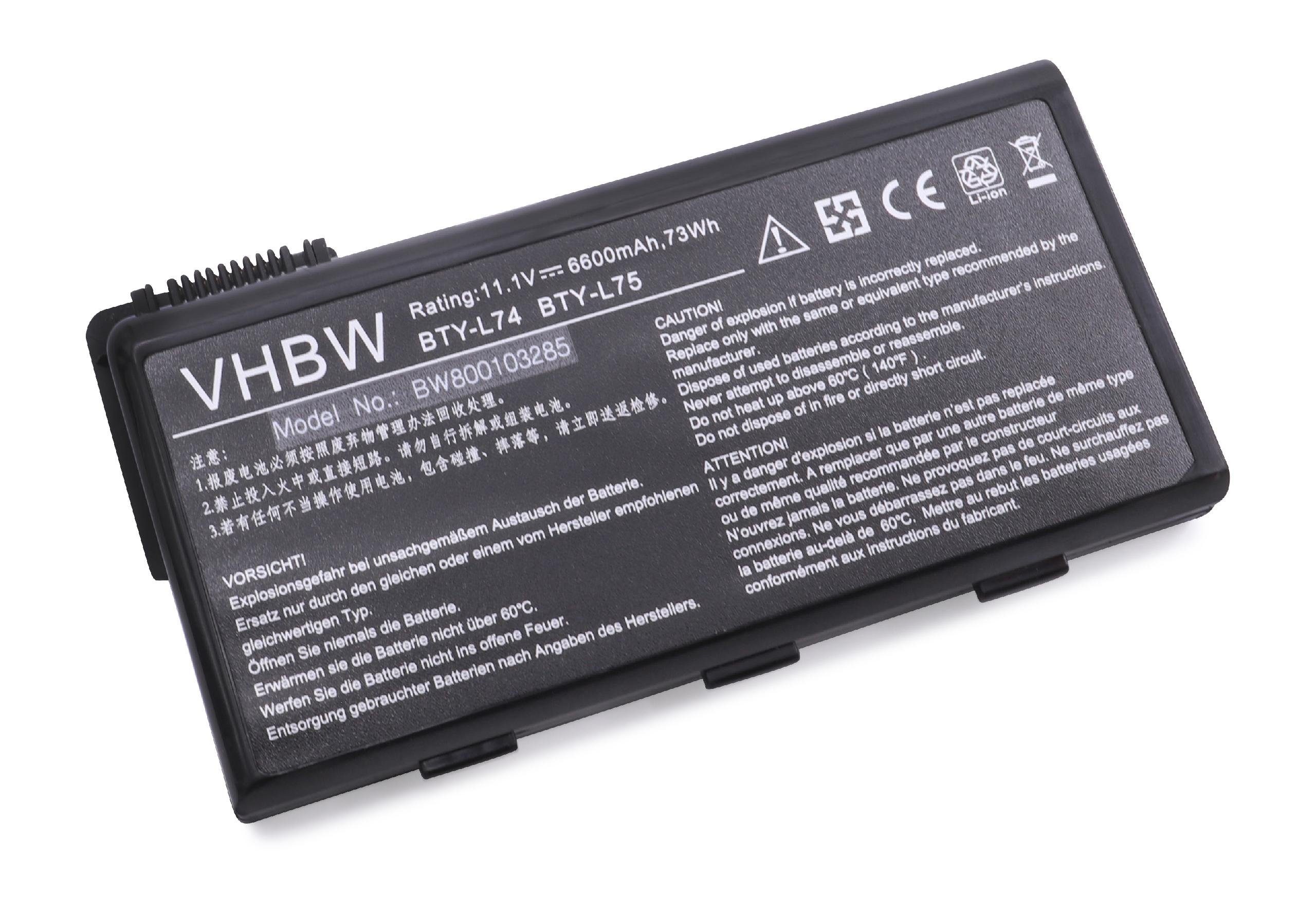 vhbw passend für MSI CR610-062NL, CR610-063BE, CR610-070X, CR610-070XEU, Laptop-Akku 6600 mAh