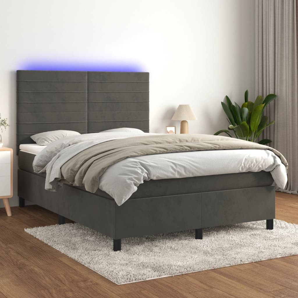 vidaXL Boxspringbett Boxspringbett mit Matratze LED Dunkelgrau 140x200 cm S günstig online kaufen
