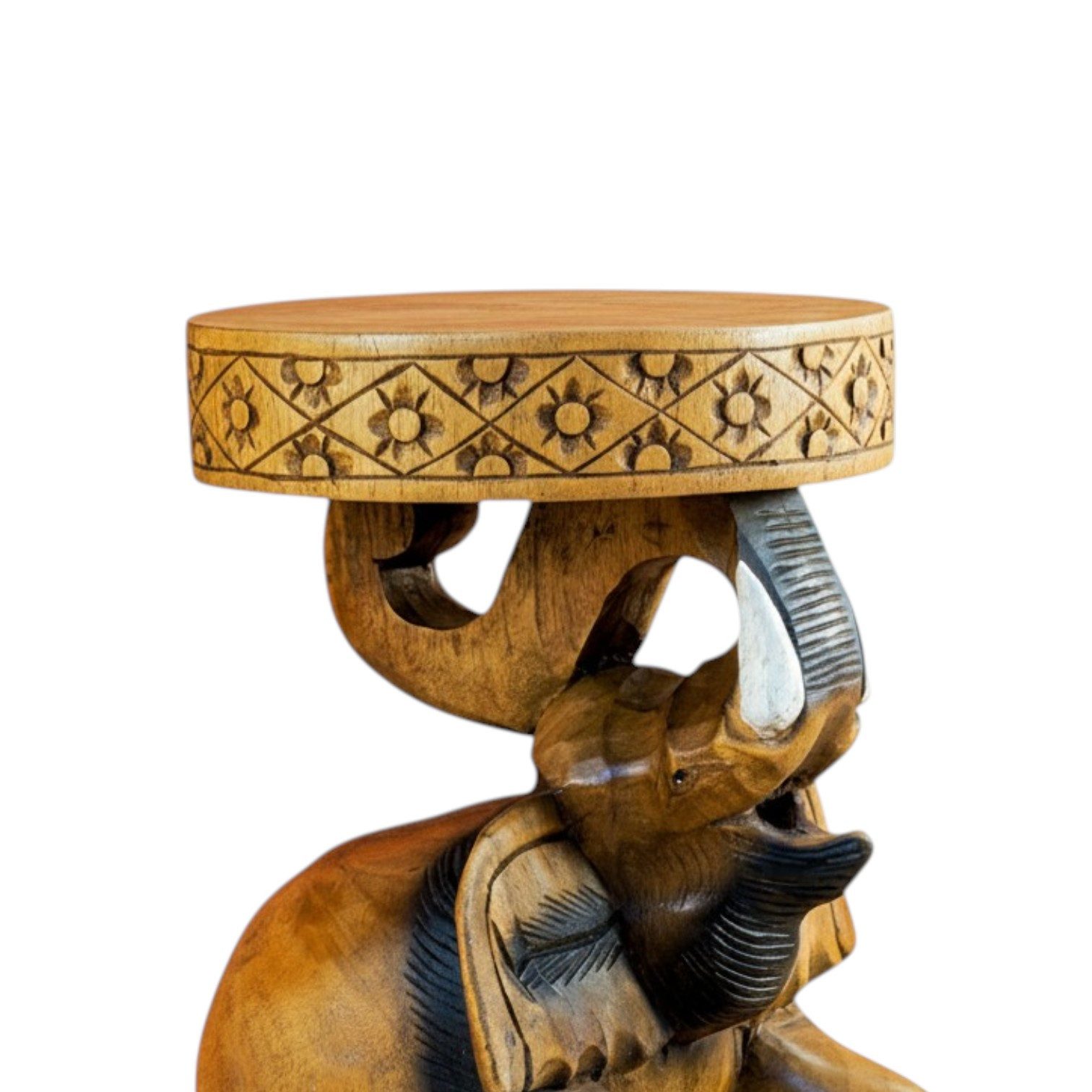 Kinaree Blumentisch Beistelltisch Massivholz Elefant handgeschnitzt Thailand, Schnitzerei, Unikate, Akazie Massivholz, handgeschnitzt