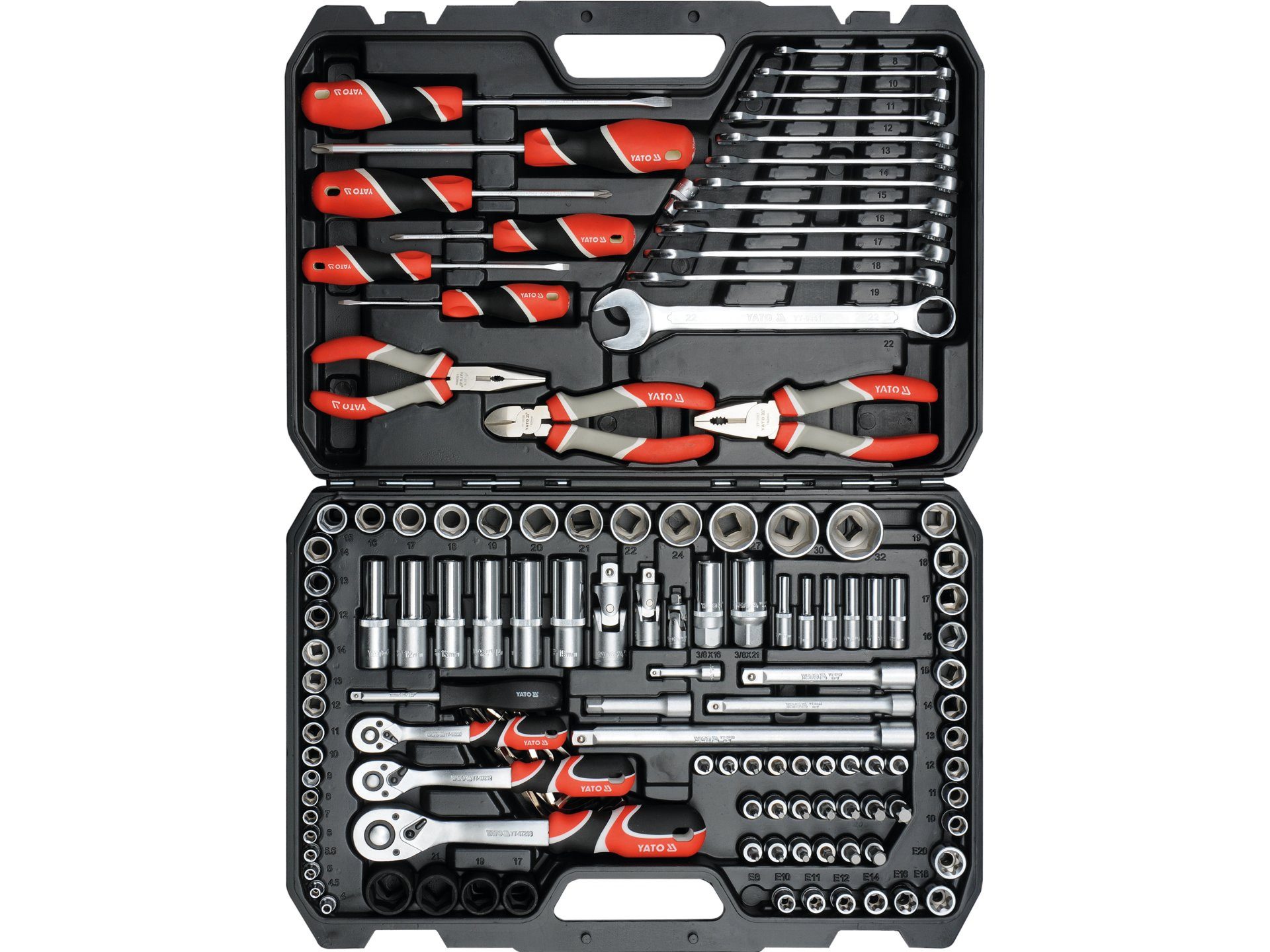 Yato Werkzeugset ZESTAW NARZĘDZIOWY 1/4'', 3/8'' I 1/2'', 129 SZT., (Werkstatt, Garage, Hobby, Keller)
