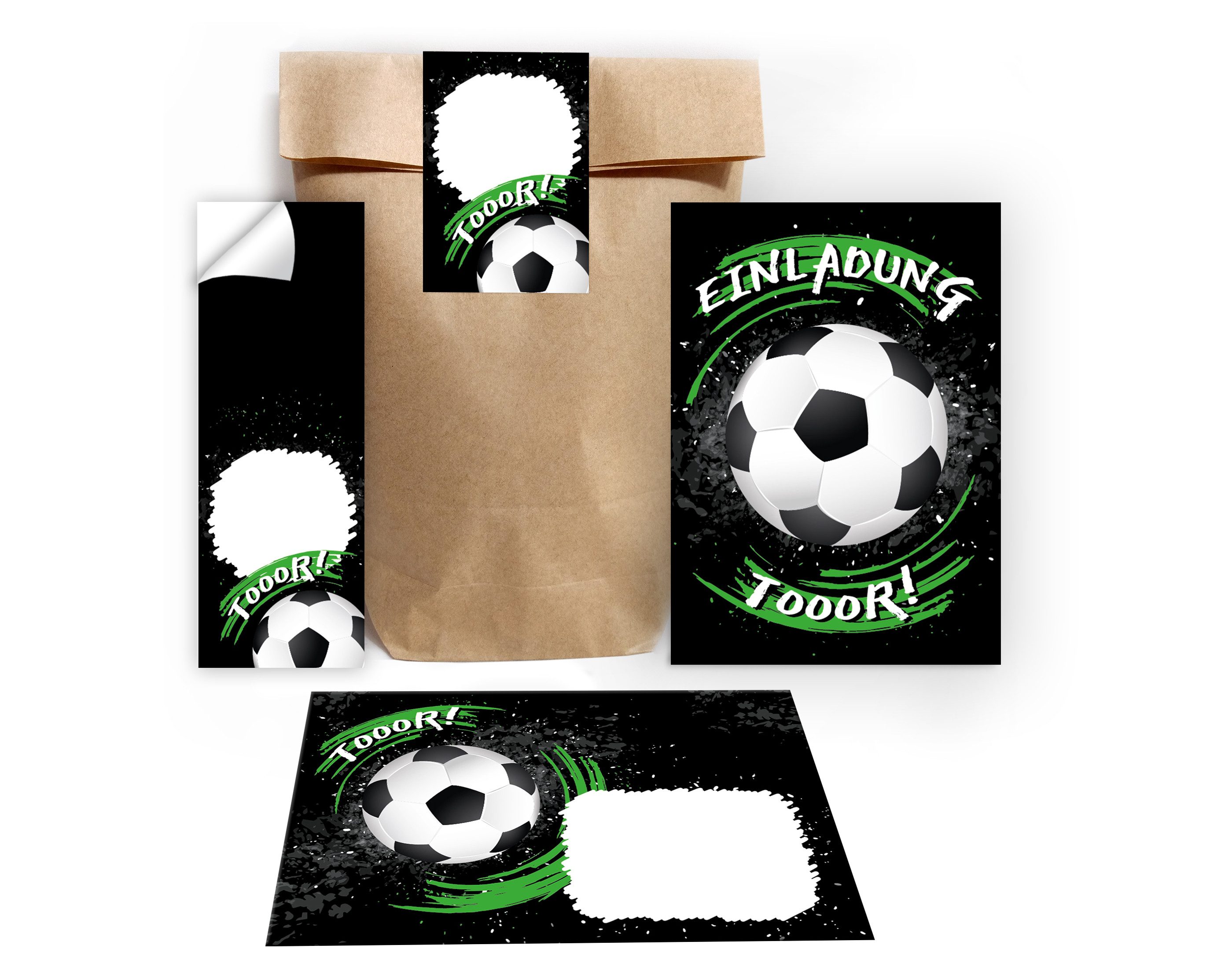 JUNAPACK Einladungskarten Fußball zum Geburtstag Einladungen Karten mit Umschlägen Mitgebsel, Mitbringsel Set Fussball zum Kindergeburtstag Gastgeschenke